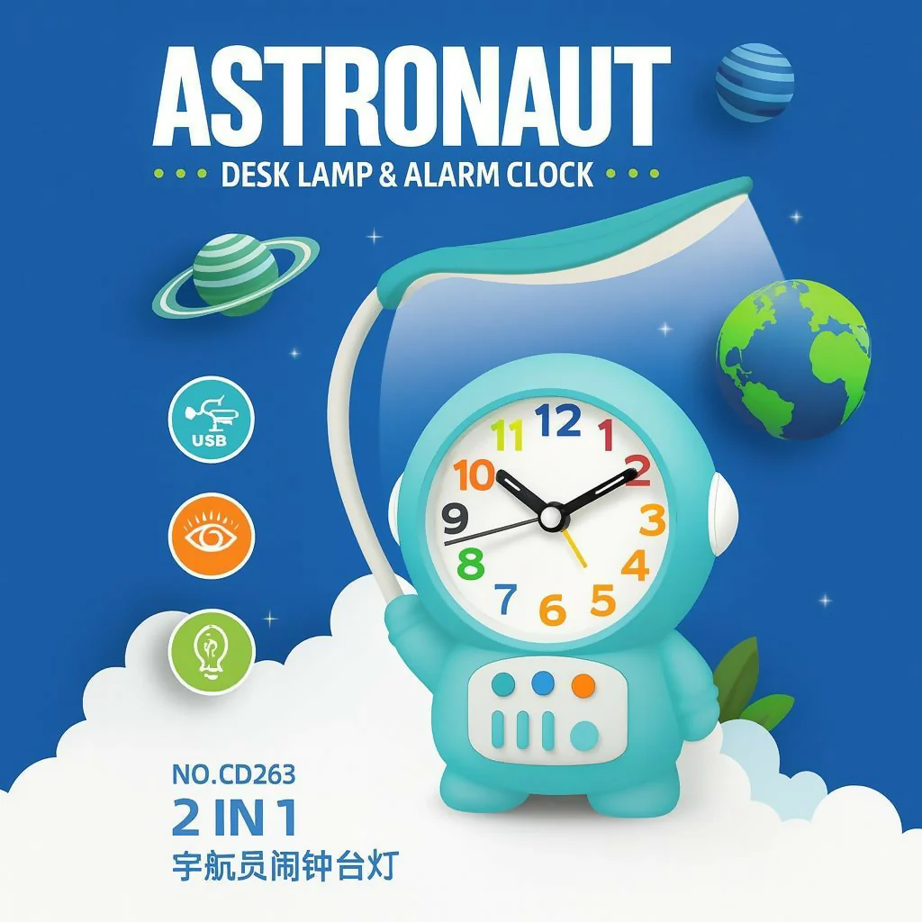 Astronaut Desk Lamp with Alarm Clock for Kids Room, Study Table & Gifting - Image 5