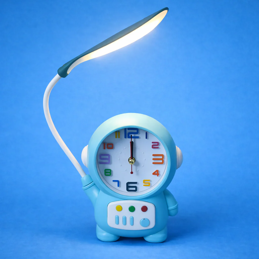 Astronaut Desk Lamp with Alarm Clock, USB Powered Study Light for Kids (BLUE) - Image 2