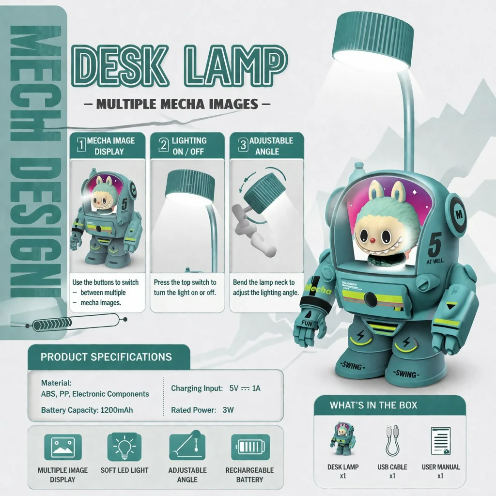 Astronaut Desk Lamp with Pencil Sharpener & LED Light for Kids - Image 5