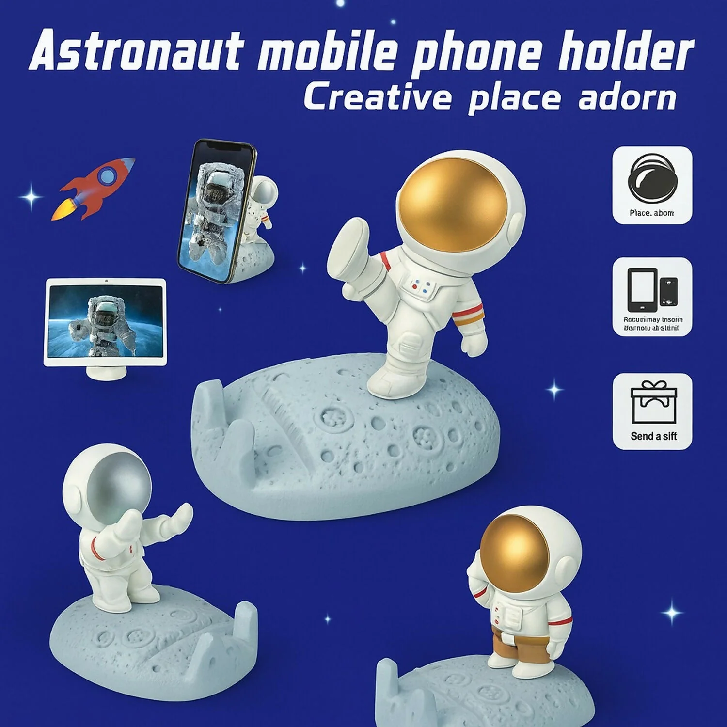 Astronaut Mobile Phone Holder Stand for Desk | Cute Space Theme Decor Gift - Image 3