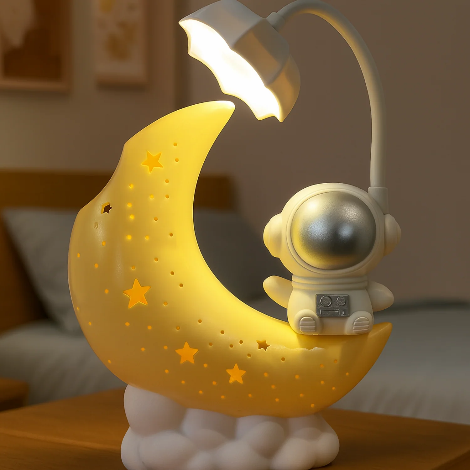 Astronaut Moon LED Night Lamp with Warm Glow for Kids Room, Bedroom, Nursery, Study Table & Gift - Image 2