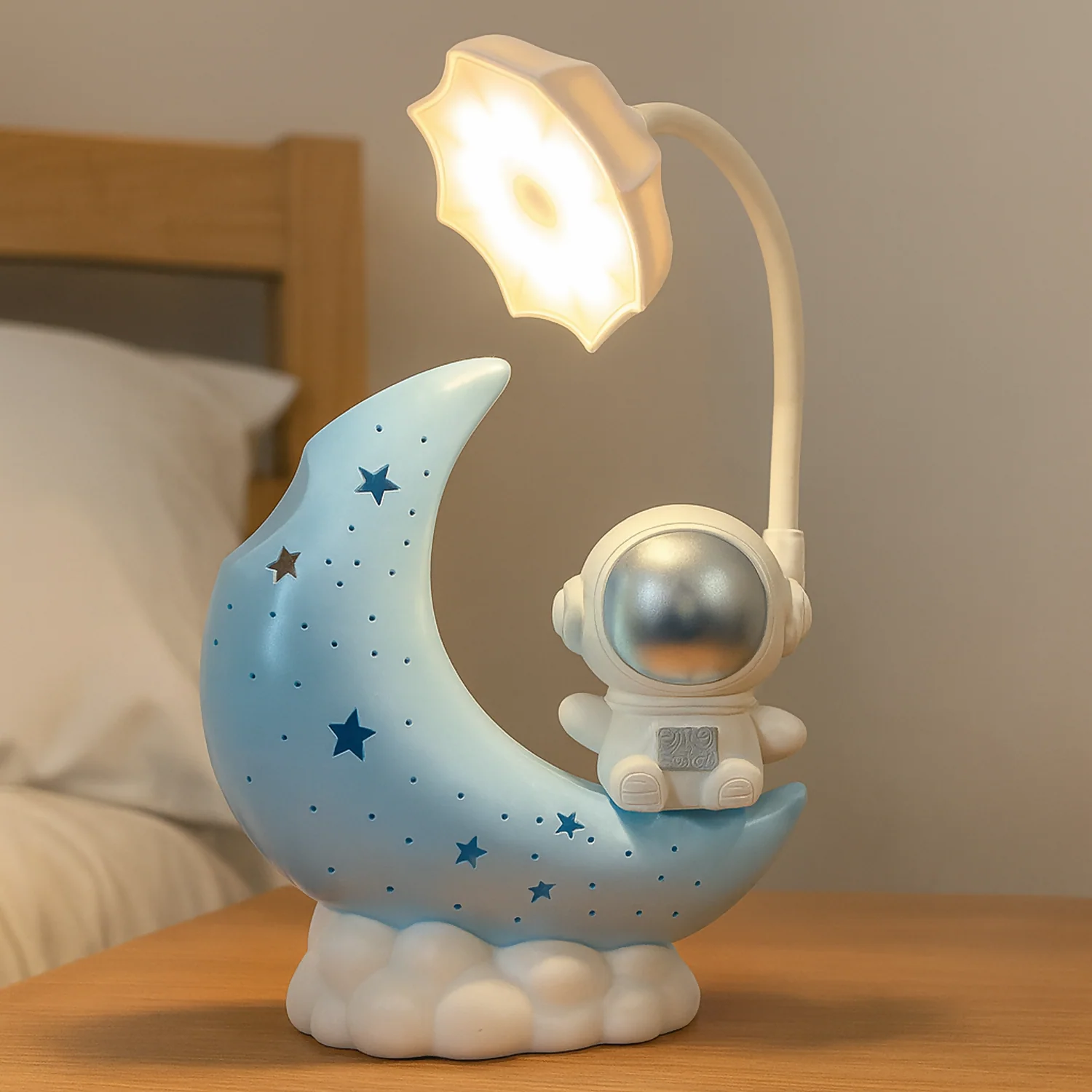 Astronaut Moon LED Night Lamp with Warm Light for Kids Bedroom & Desk (BLUE) - Image 2