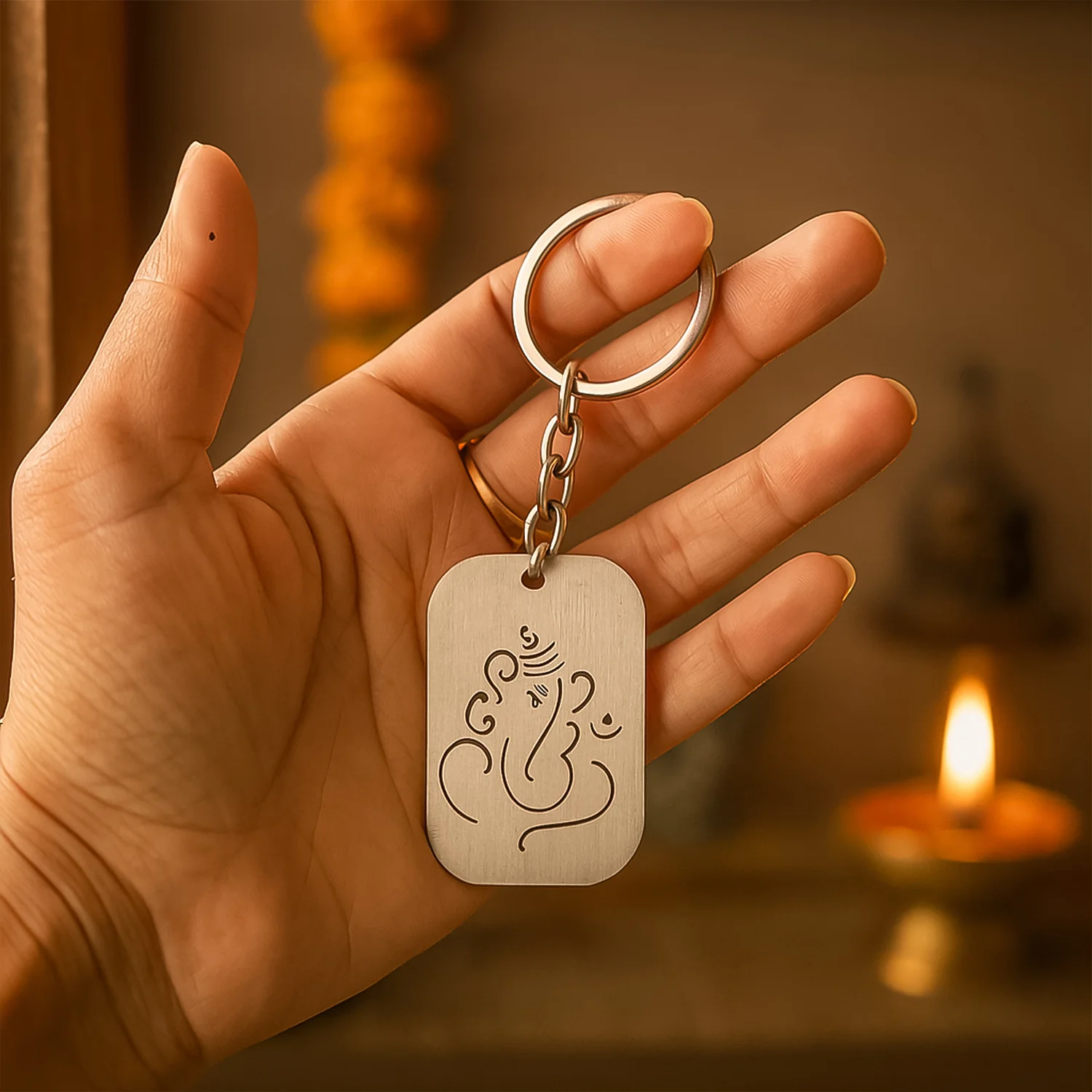 Auspicious Ganesh Cut-Out Metal Keychain - (1 Pc) - Image 3