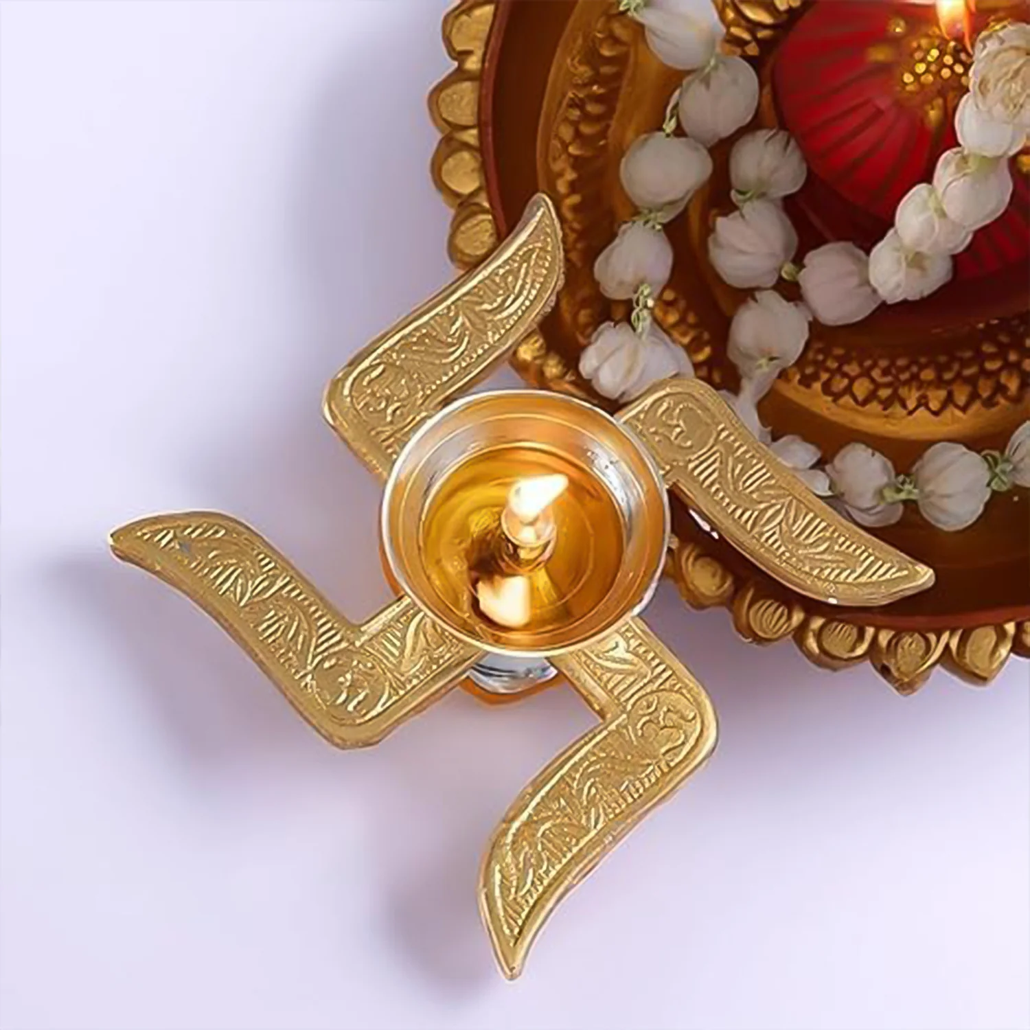 Auspicious Swastik-Base Pooja Diya - (1 Pc) - Image 4