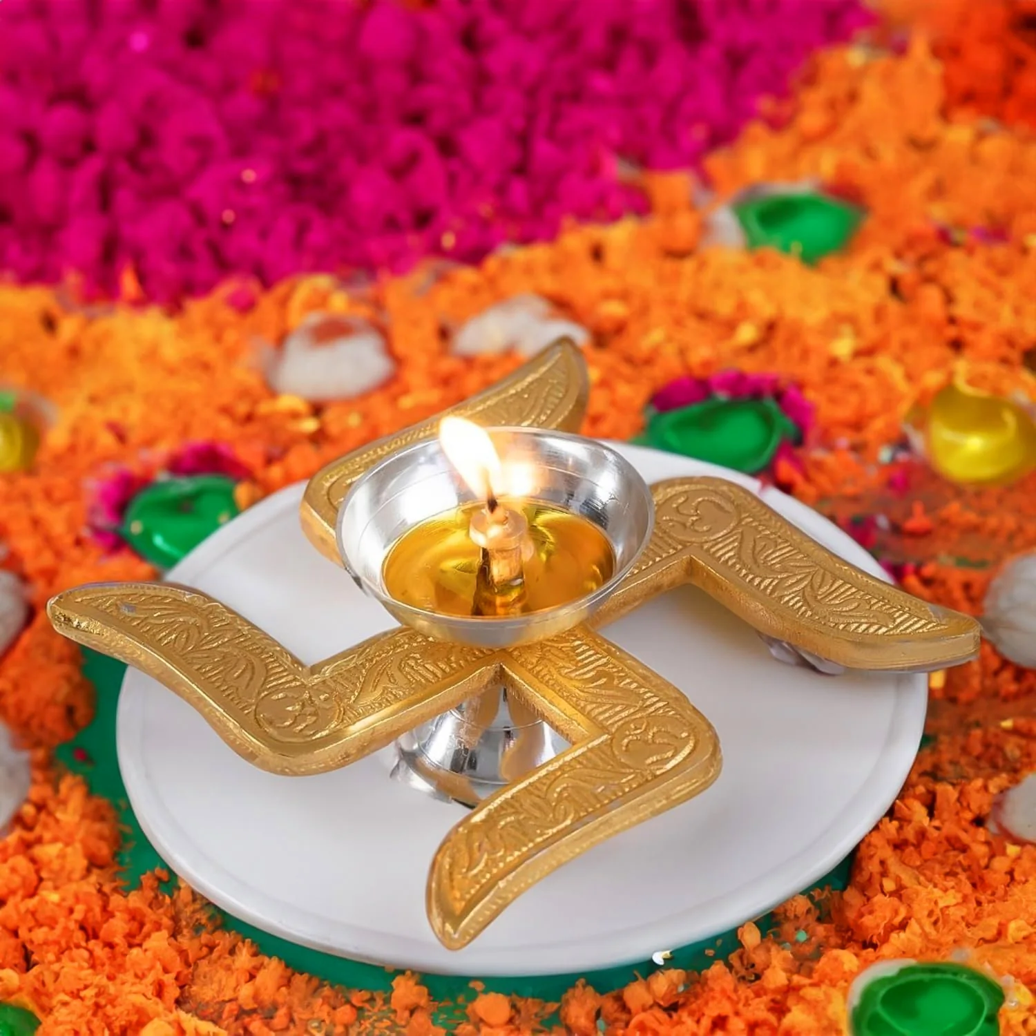 Auspicious Swastik-Base Pooja Diya - (1 Pc) - Image 6