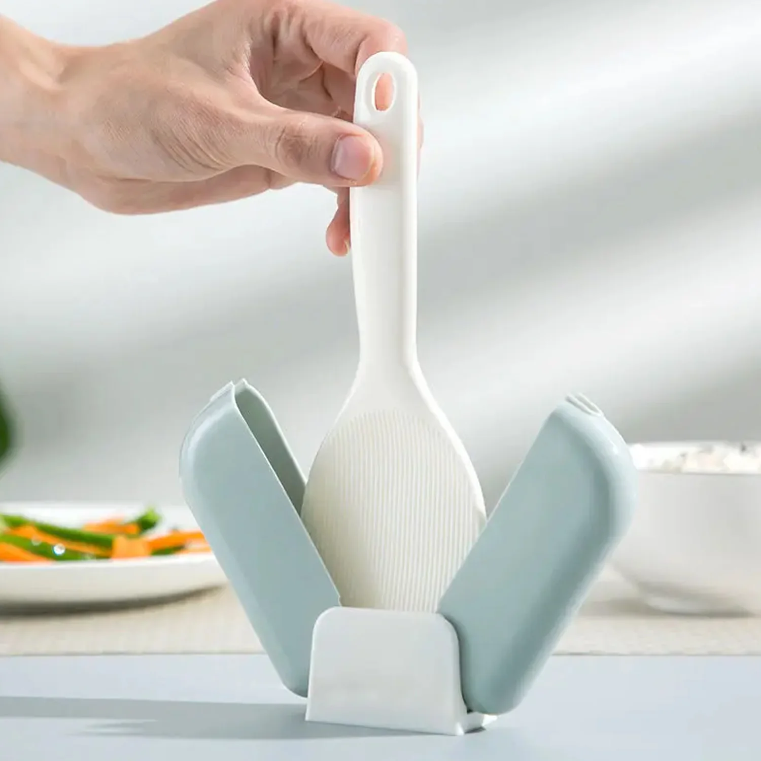 Automatic Open & Close Kitchen Rice Spoon Holder with Dust Cover - Image 3