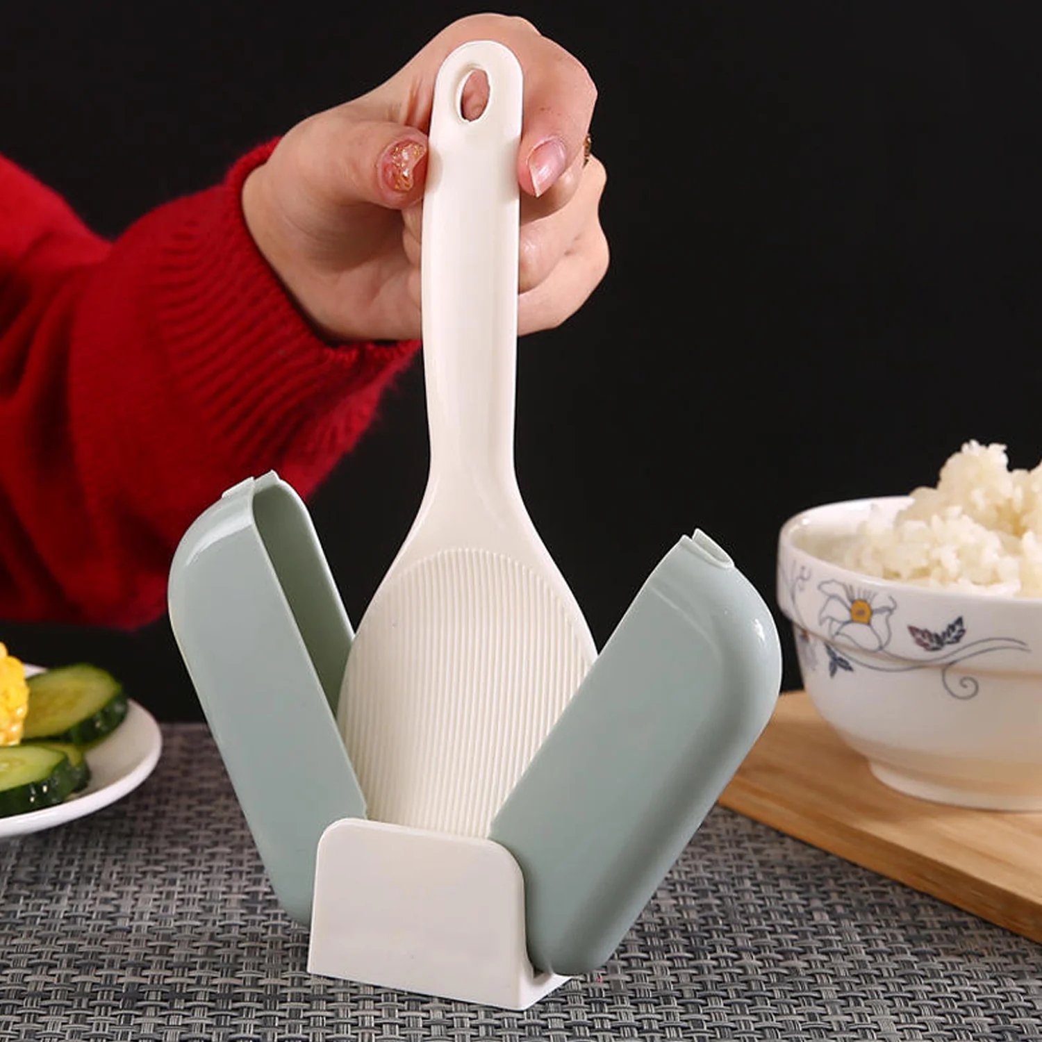 Automatic Open & Close Kitchen Rice Spoon Holder with Dust Cover - Image 4