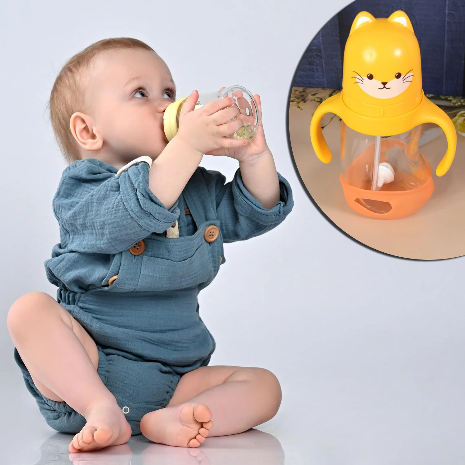 Glass Baby Feeding Bottle with Handles & Straw (300 ML / 1 Pc) - Image 6