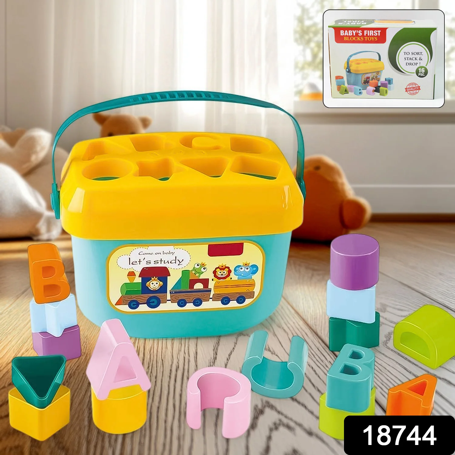 Baby First Block Set Kids Non-Toxic Abcd Geometric Shape Sorting & Stacking (1 Set) - Image 2