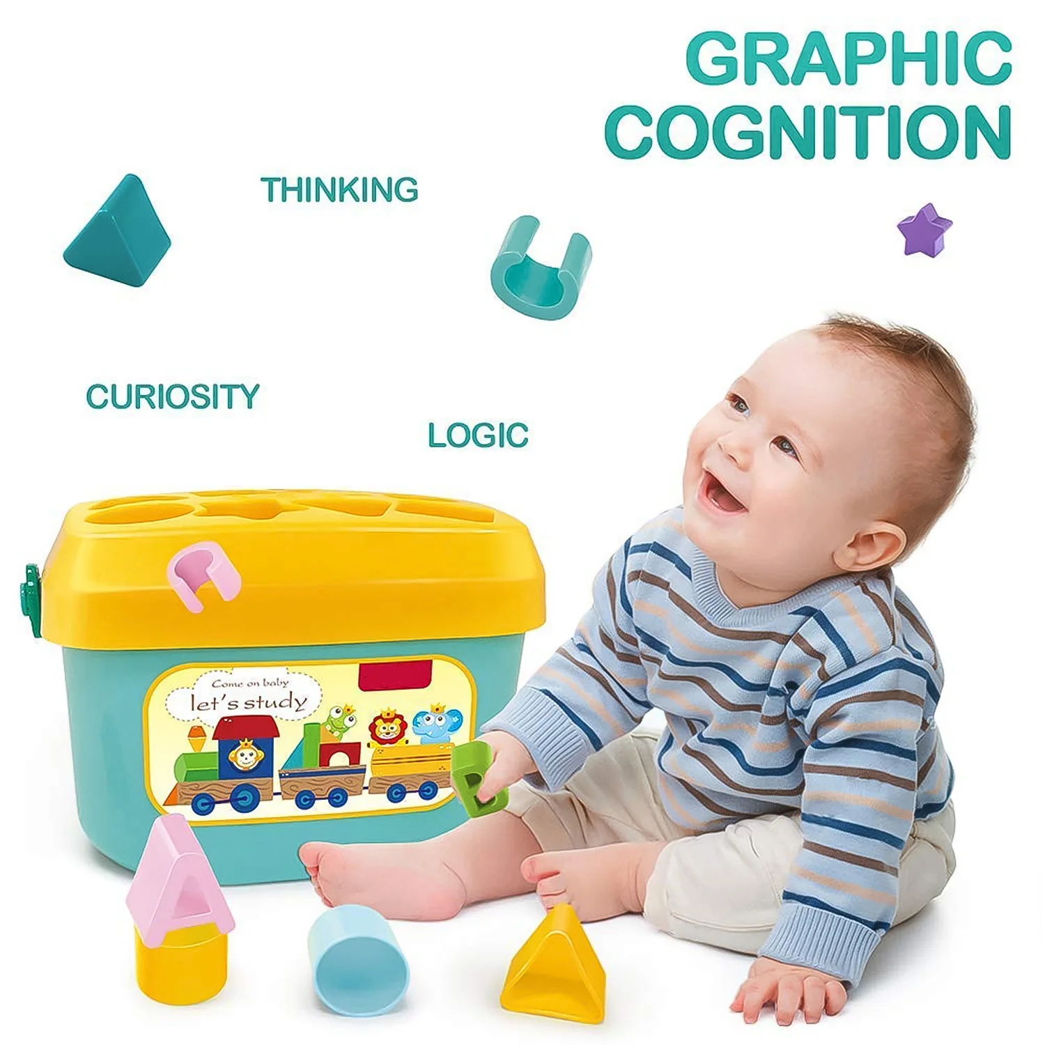 Baby First Block Set Kids Non-Toxic Abcd Geometric Shape Sorting & Stacking (1 Set) - Image 3