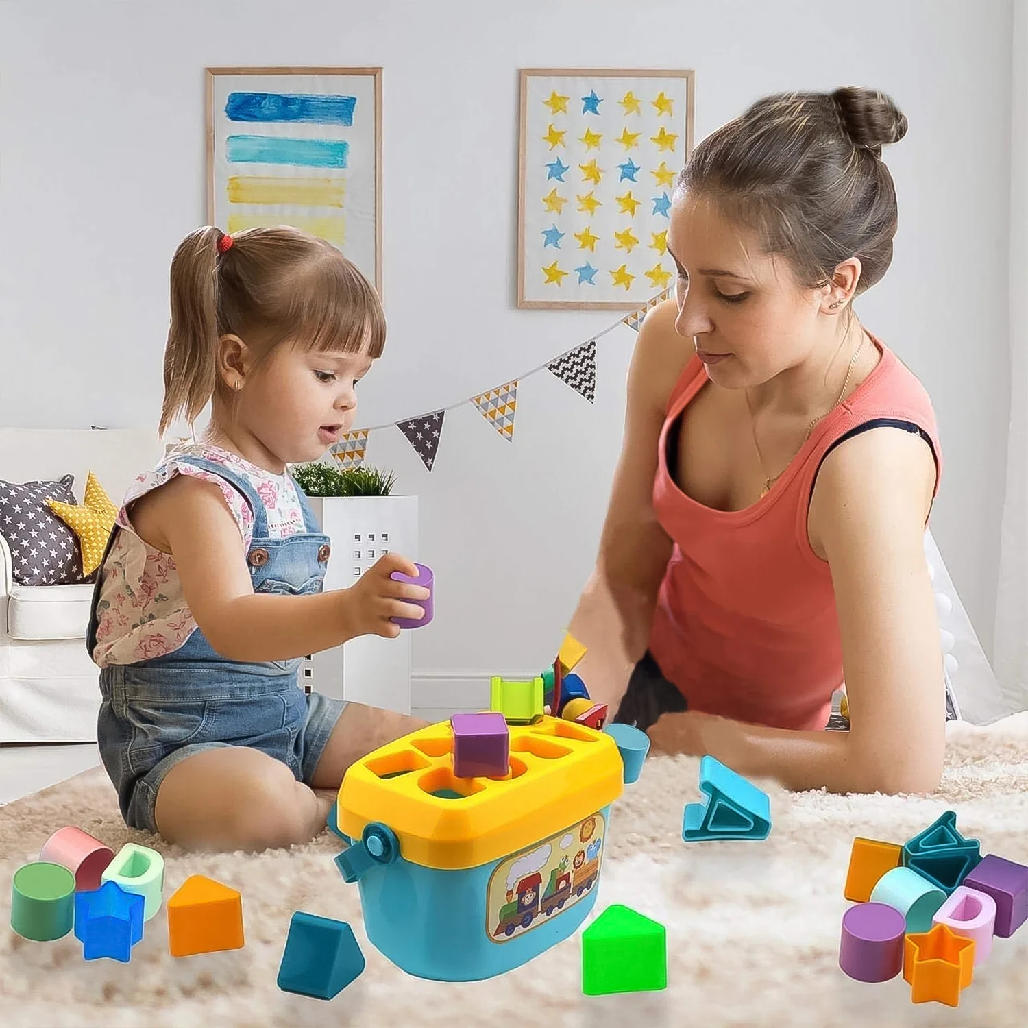 Baby First Block Set Kids Non-Toxic Abcd Geometric Shape Sorting & Stacking (1 Set) - Image 4