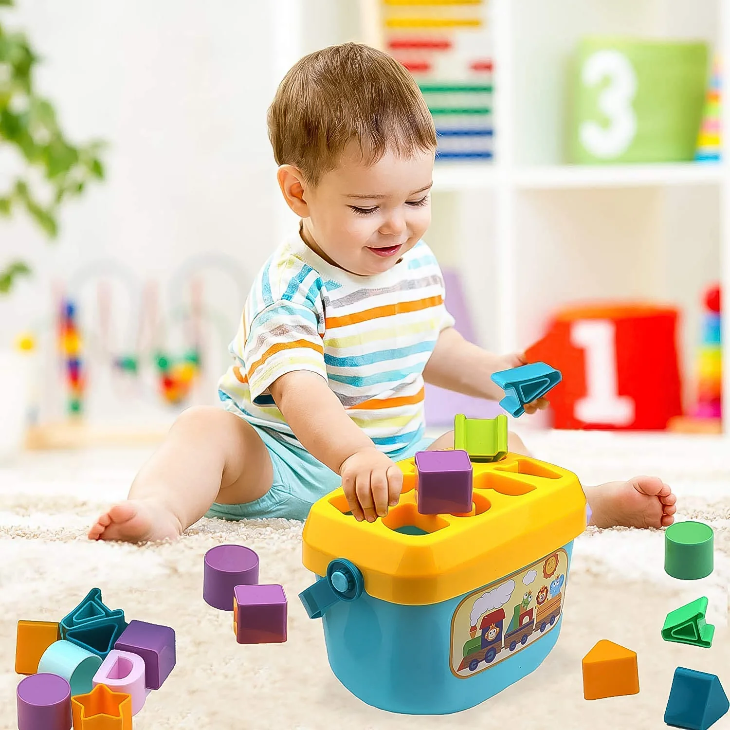Baby First Block Set Kids Non-Toxic Abcd Geometric Shape Sorting & Stacking (1 Set) - Image 6