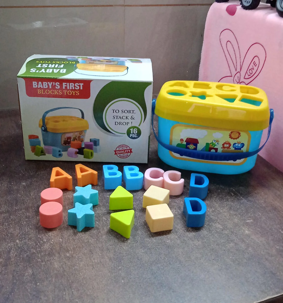 Baby First Block Set Kids Non-Toxic Abcd Geometric Shape Sorting & Stacking (1 Set) - Image 8