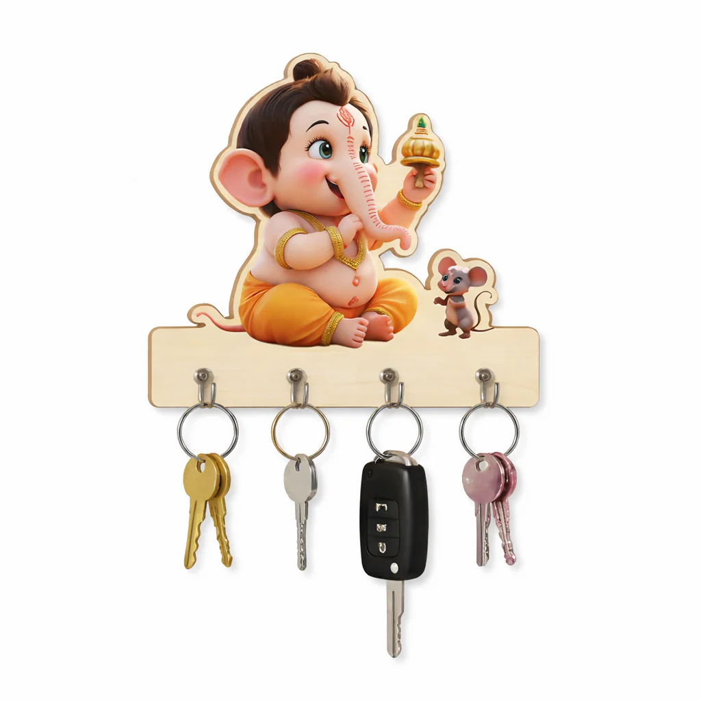 Baby Ganesha Key Holder with 5 Hooks | Wall Mounted Key Stand (8x6 Inch) - Image 3