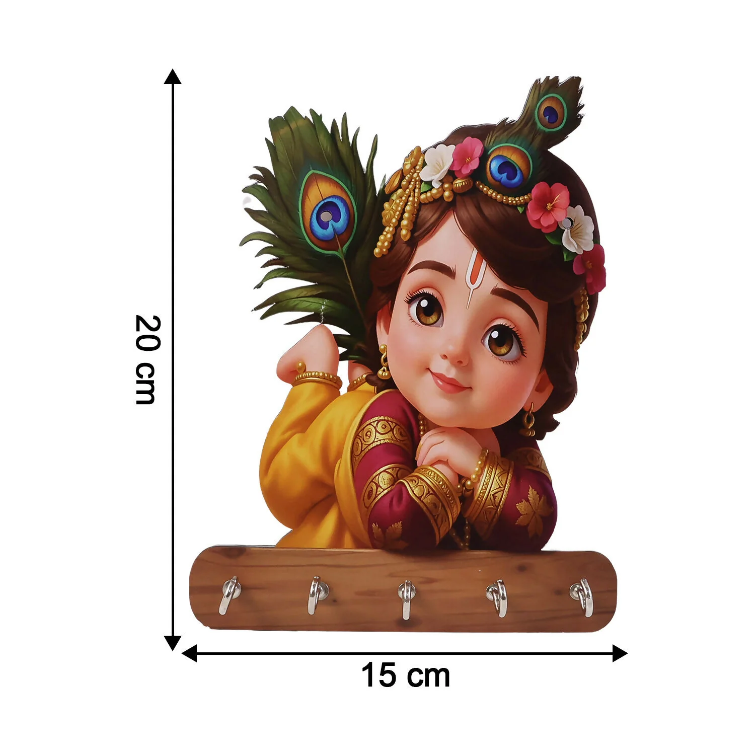 Baby Krishna Wall Key Holder with 5 Hooks – Self Adhesive - Image 5