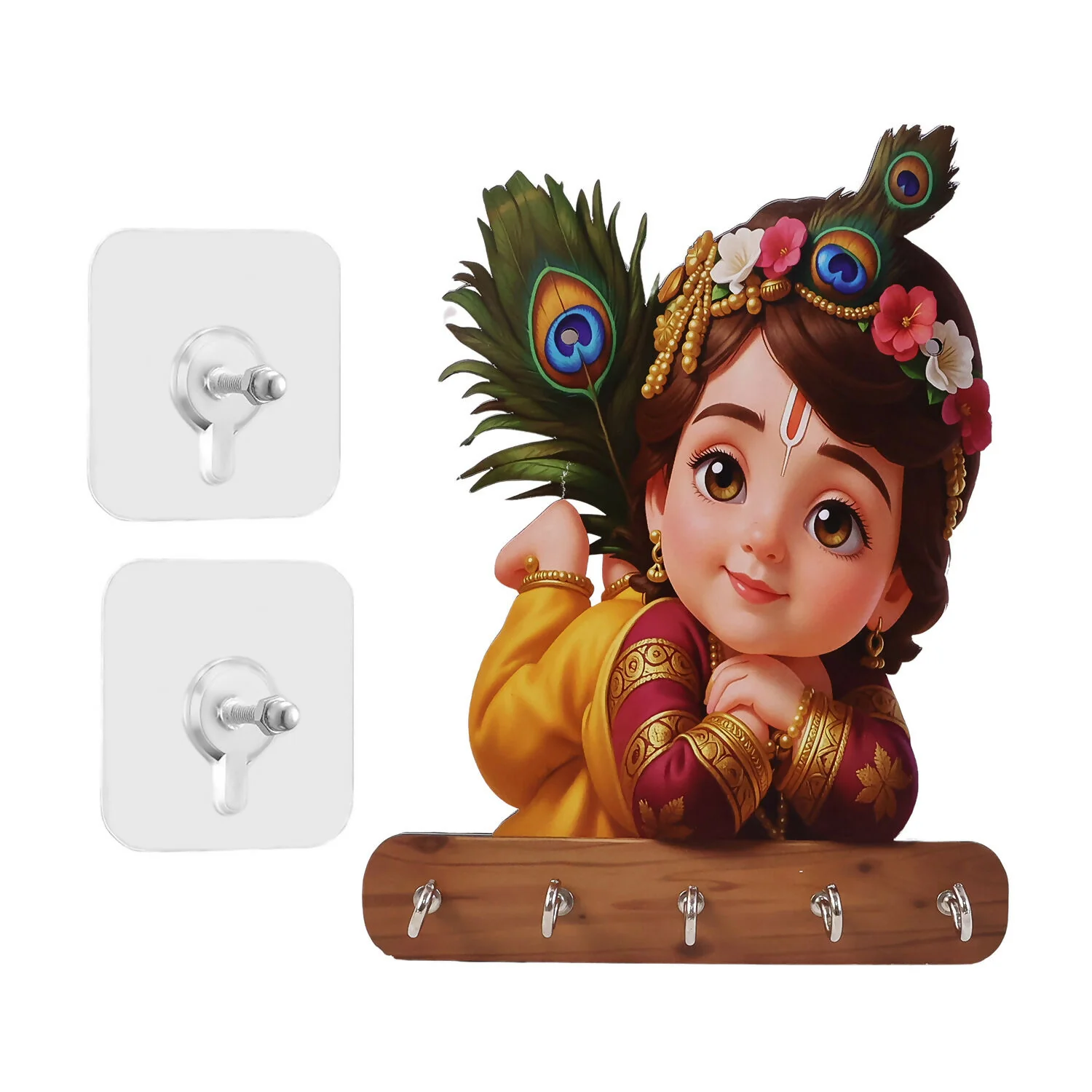 Baby Krishna Wall Key Holder with 5 Hooks – Self Adhesive - Image 6