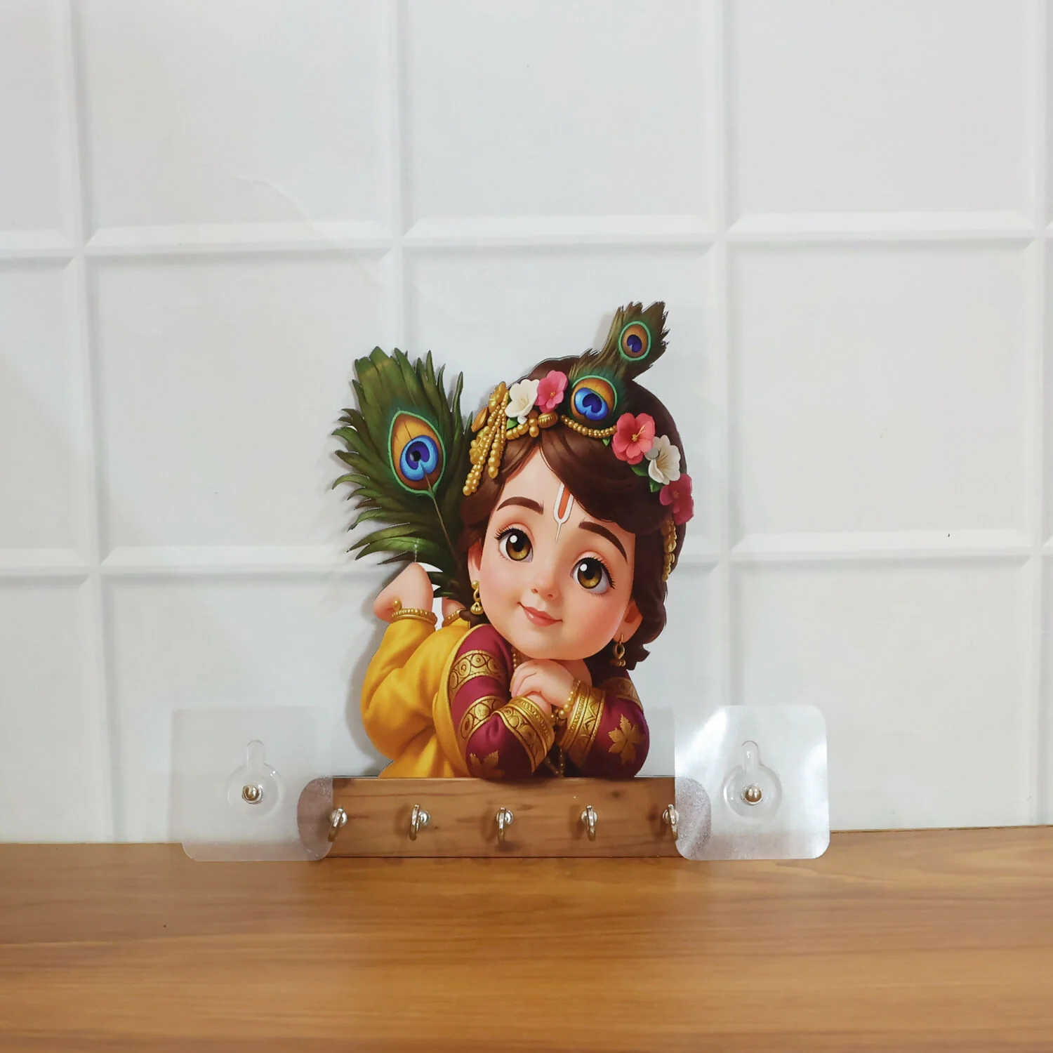 Baby Krishna Wall Key Holder with 5 Hooks – Self Adhesive - Image 7