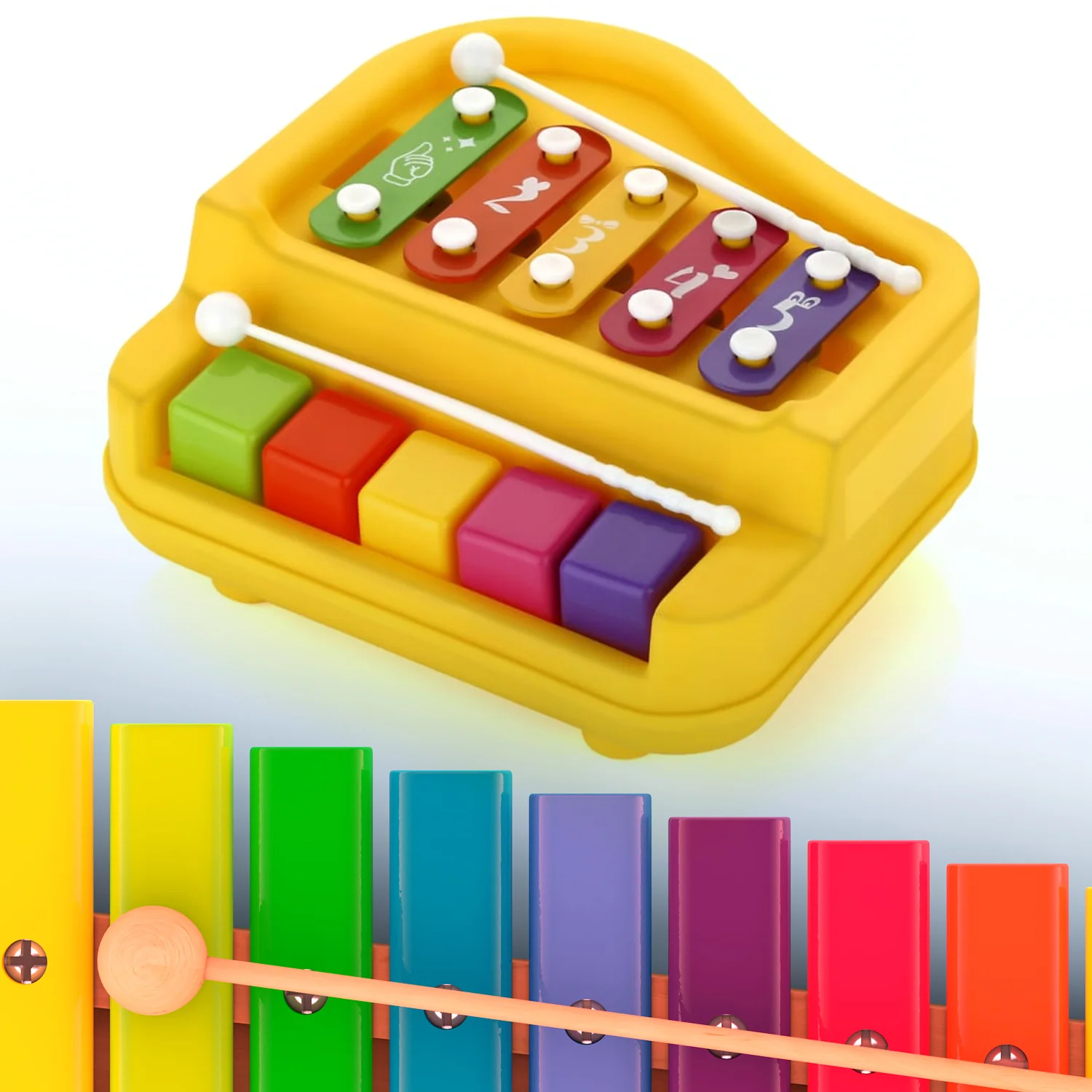 2 in 1 Baby Piano Xylophone Toy for Toddlers, 5 Multicolored Key Keyboard Xylophone Piano, Preschool Educational Musical Learning Instruments Toy for Baby Kids Girls Boys 3+ Years (1 Pc) - Image 5