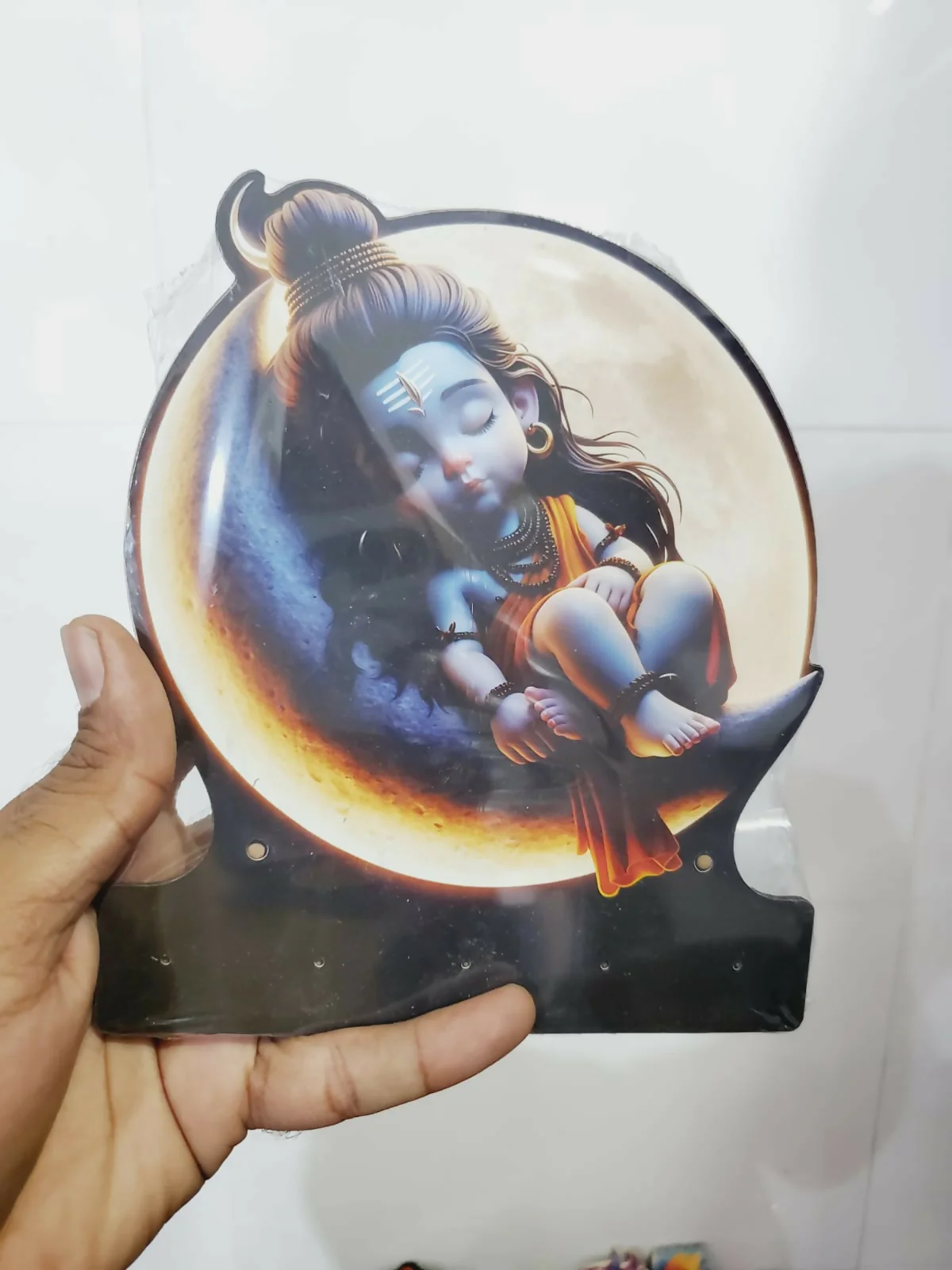 Baby Shiva Wooden Printed Key Holder with 5 Hooks & Self-Adhesive No-Drill Wall Mount - Image 4