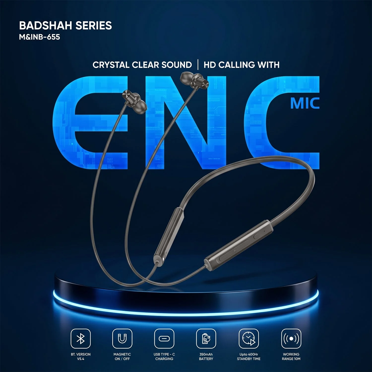 Badshah Series Wireless Stereo Bass Neckband Earphones, Neck band (1 Pc) - Image 3