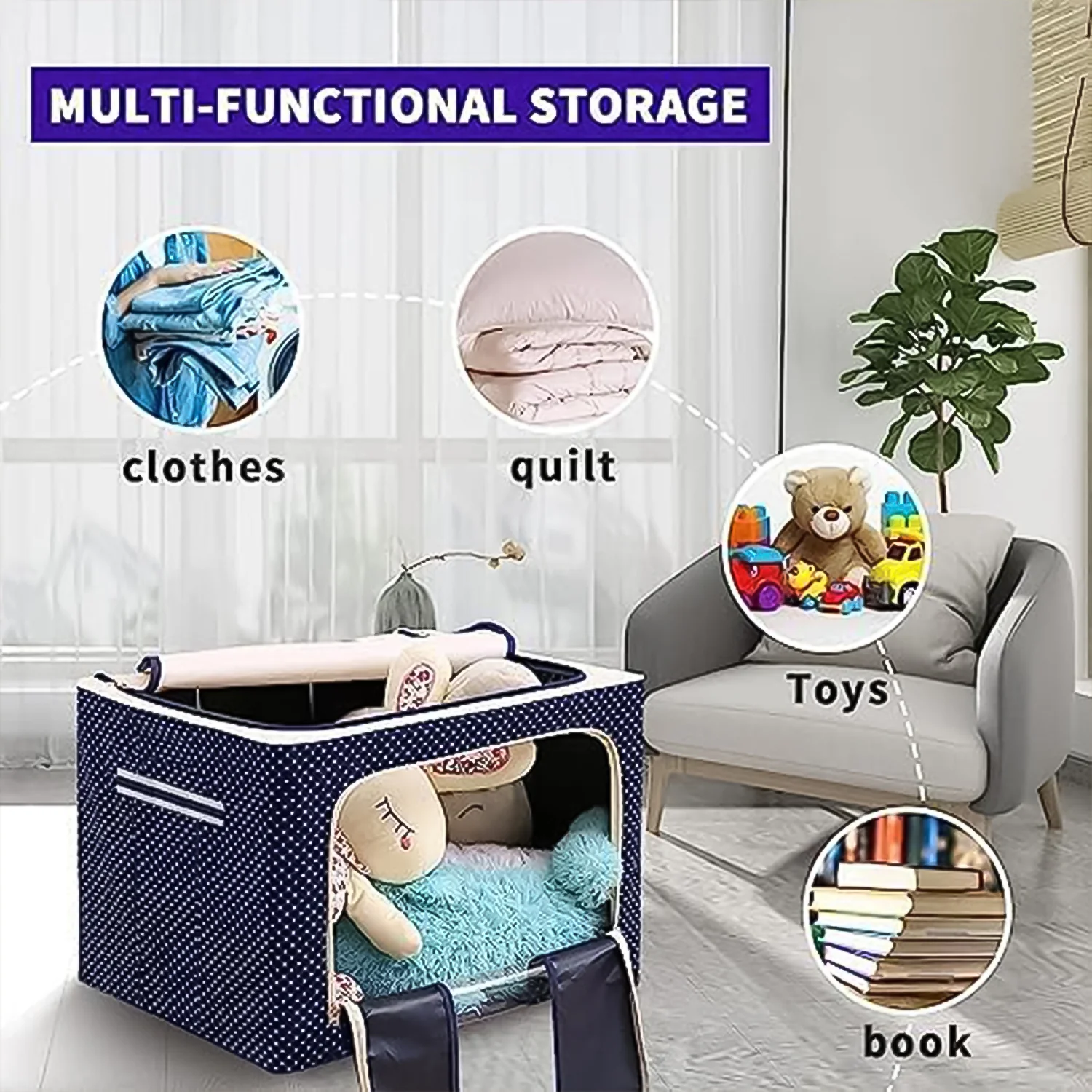 Foldable Steel-Frame Clothes Storage Box - (50x40 Cm) - Image 4