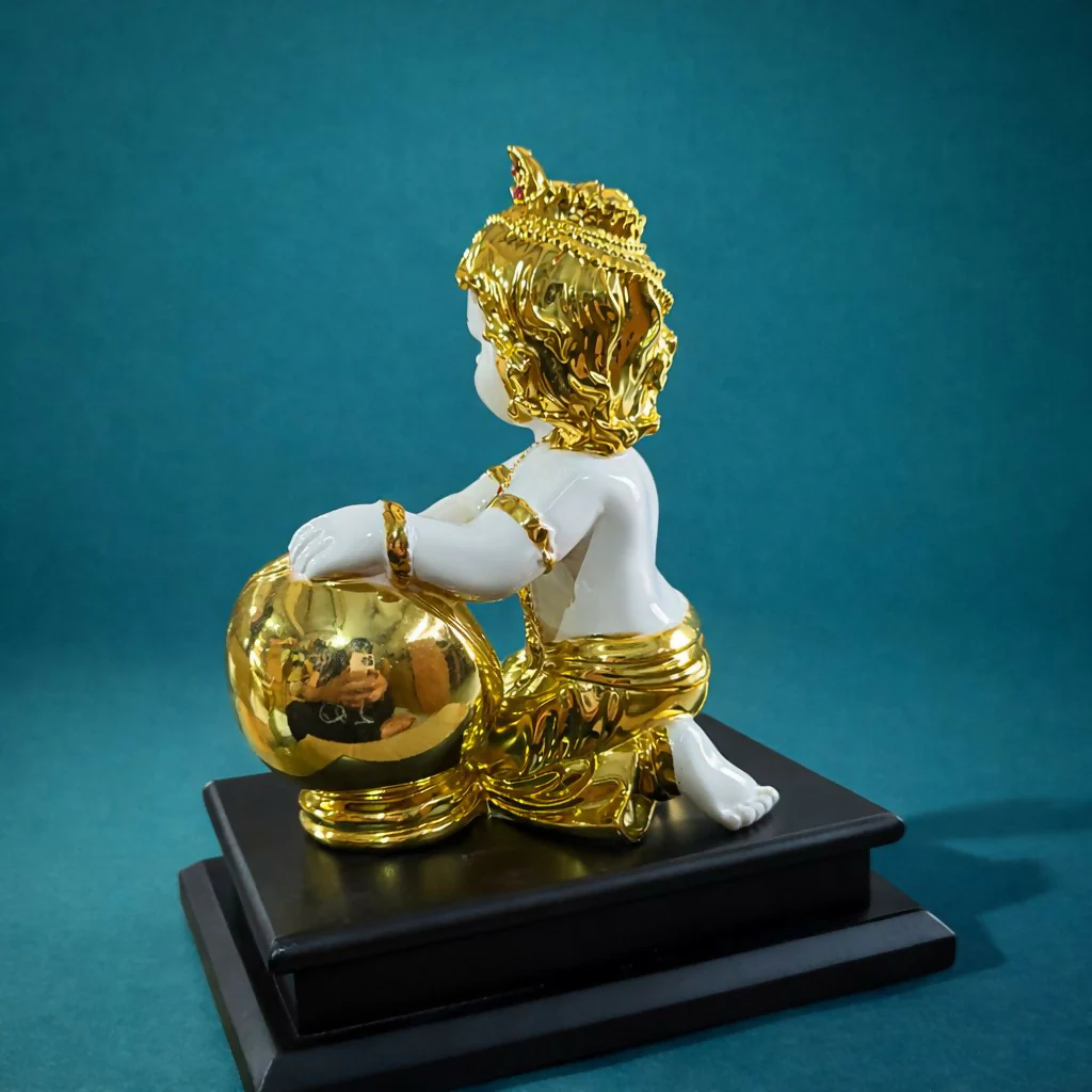 Bal Krishna Idol with Butter Pot Golden Showpiece for Home Temple Décor - Image 4