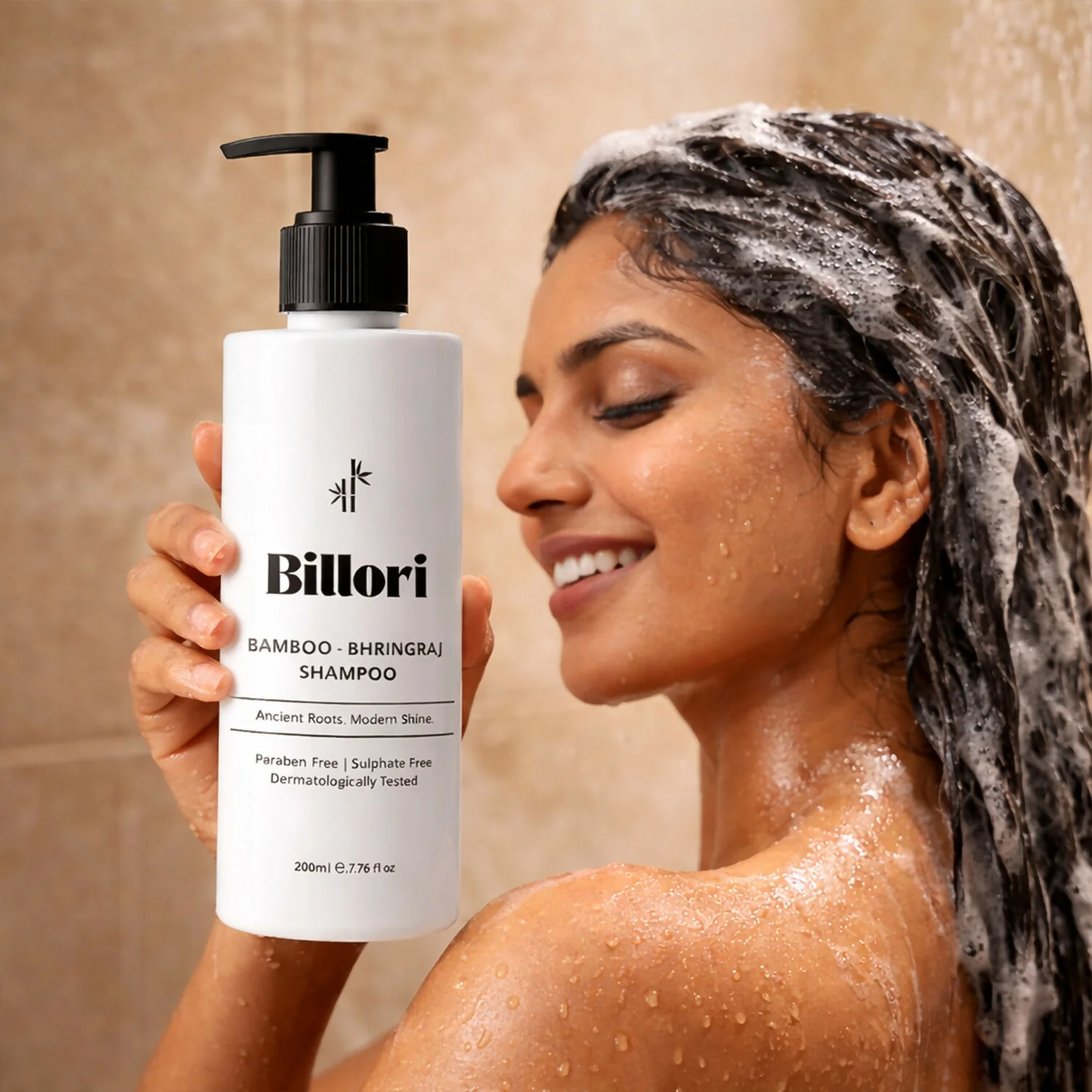 Bamboo Bhringraj Shampoo with Neem, Aritha & Shikakai Extracts (5 Power Shampoo),Dermatologically Tested  (200ml) - Image 2