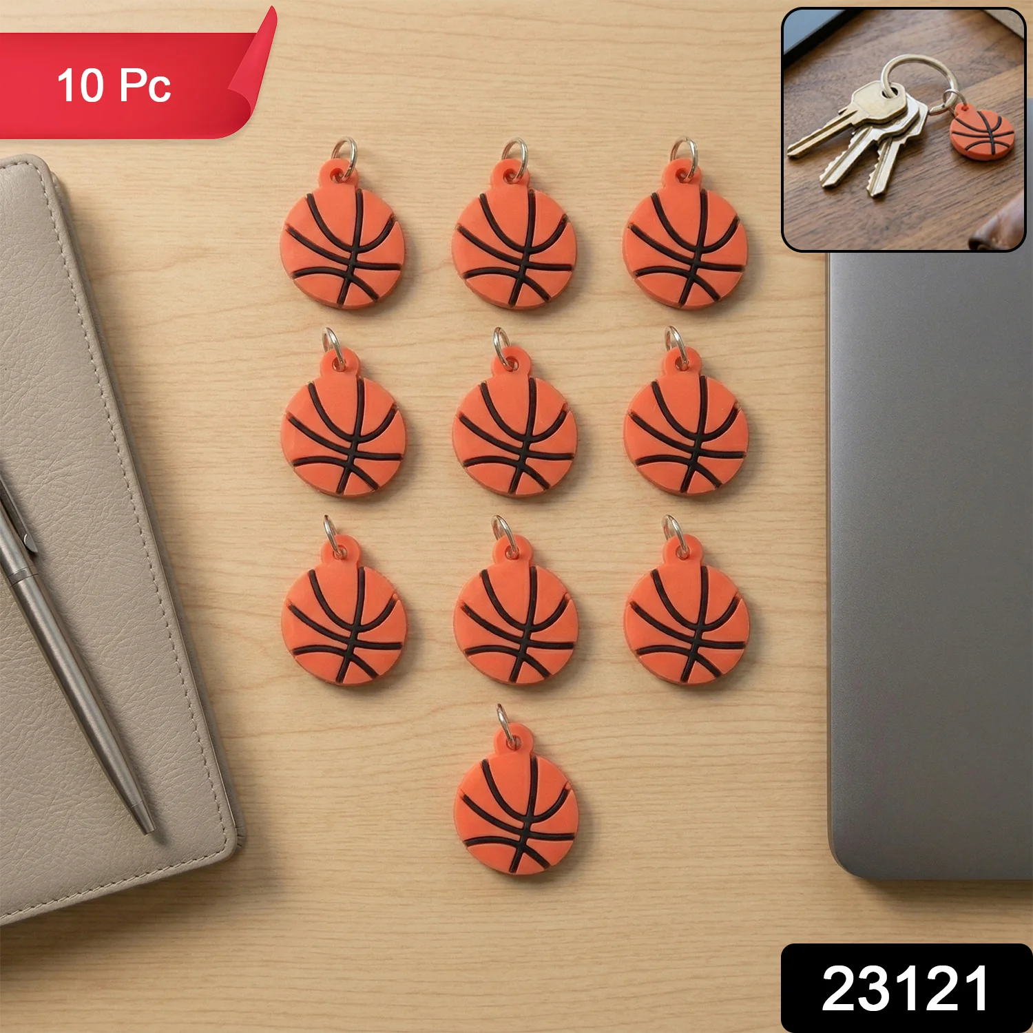 Basketball Design Bag Charm Keychain Set (10 Pc) - Image 2