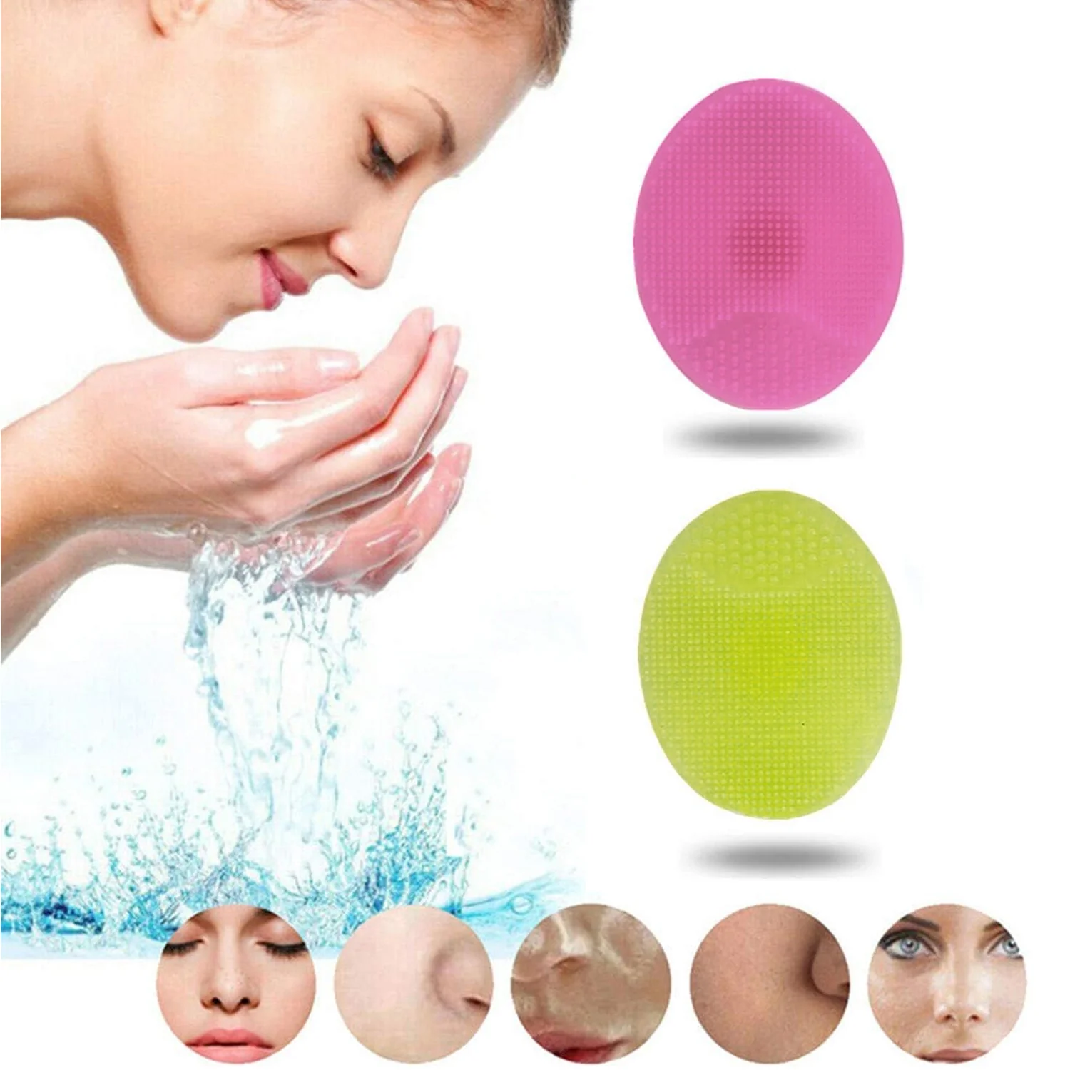 Bath & Facial Cleansing Brush, Soft Silicone Face Scrubber (2 Pc Set) - Image 3