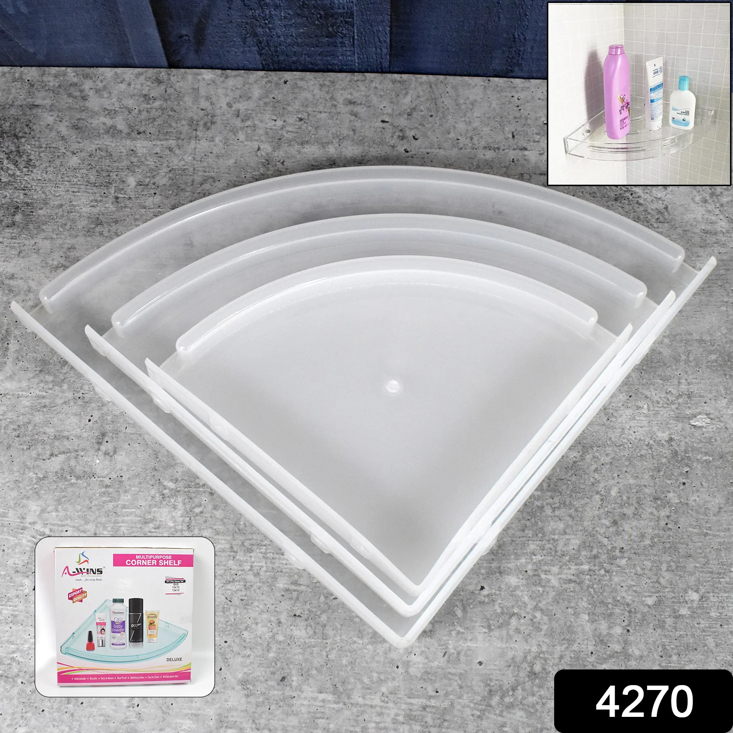 Bathroom Plastic Corner Shelf Rack Set for Wall Number of Shelves (3 Pcs Set) - Image 2