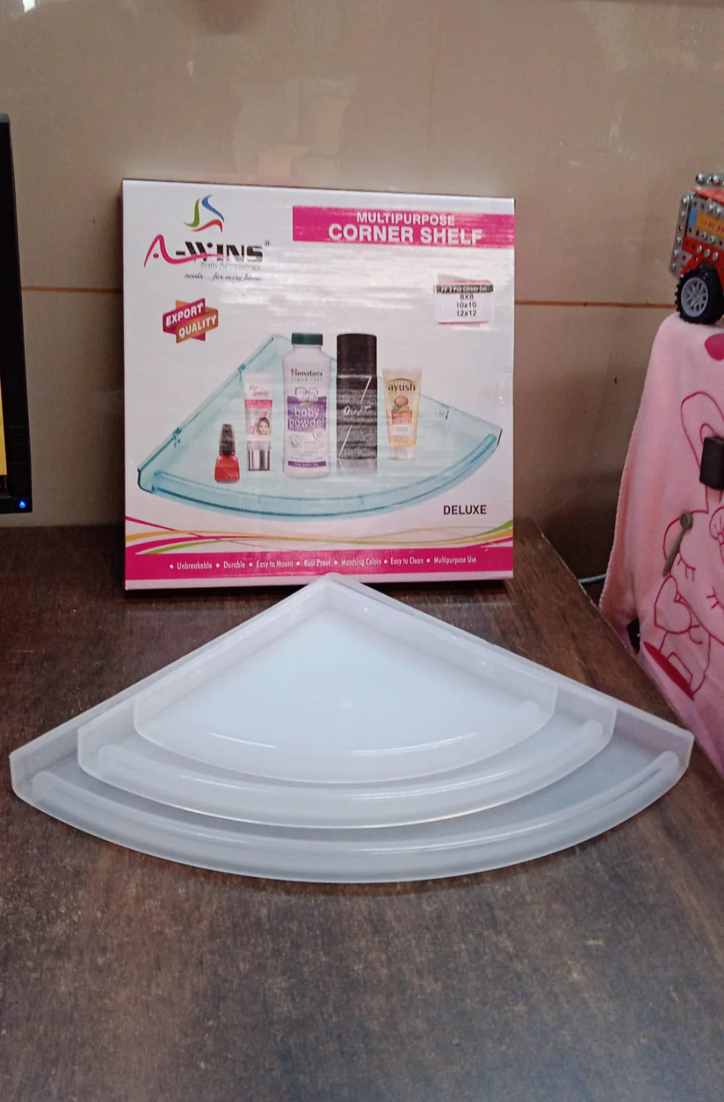 Bathroom Plastic Corner Shelf Rack Set for Wall Number of Shelves (3 Pcs Set) - Image 8
