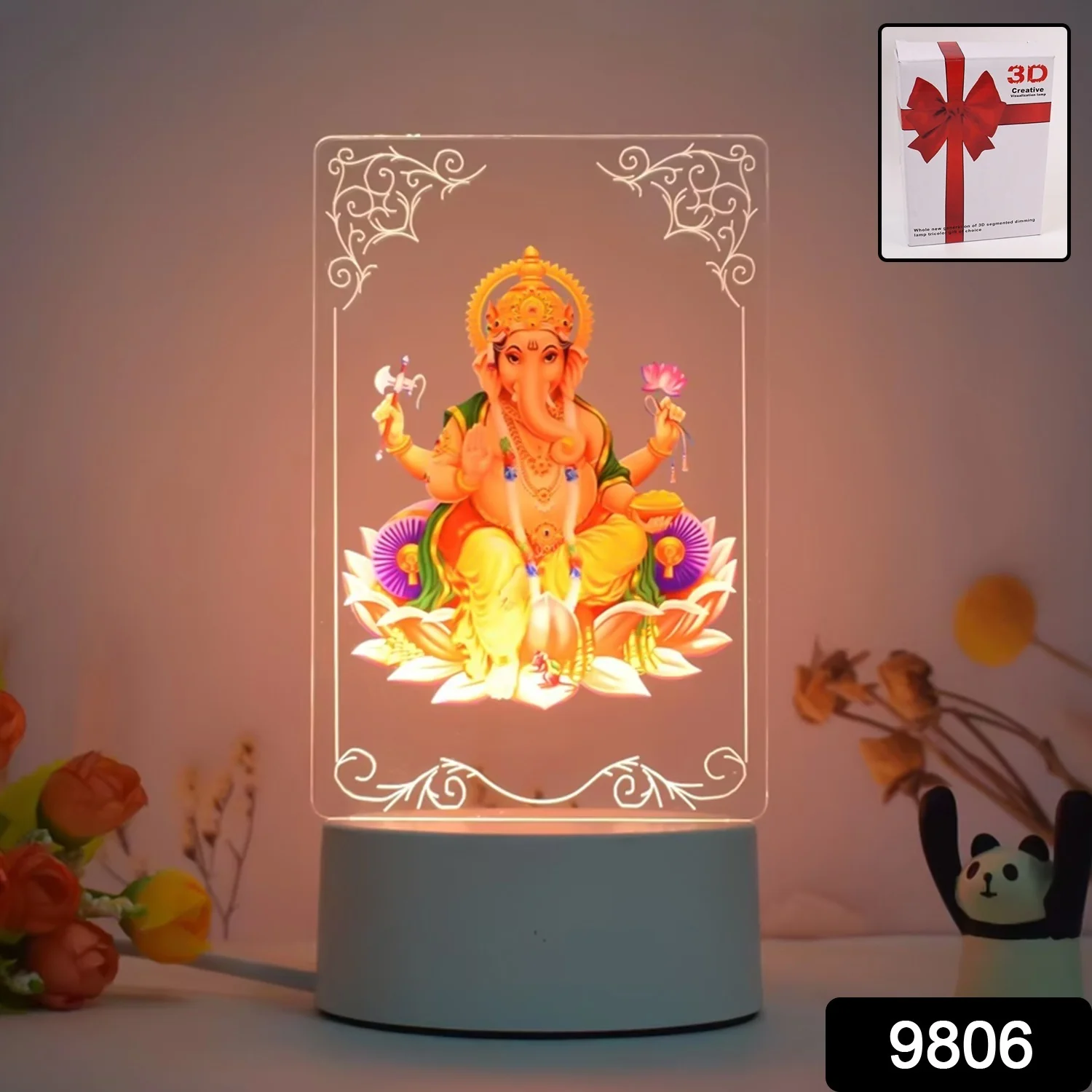 Beautiful 3D Lord Ganesh Frame with soft white light, Ganesh Ganesha (1 Pc) - Image 2