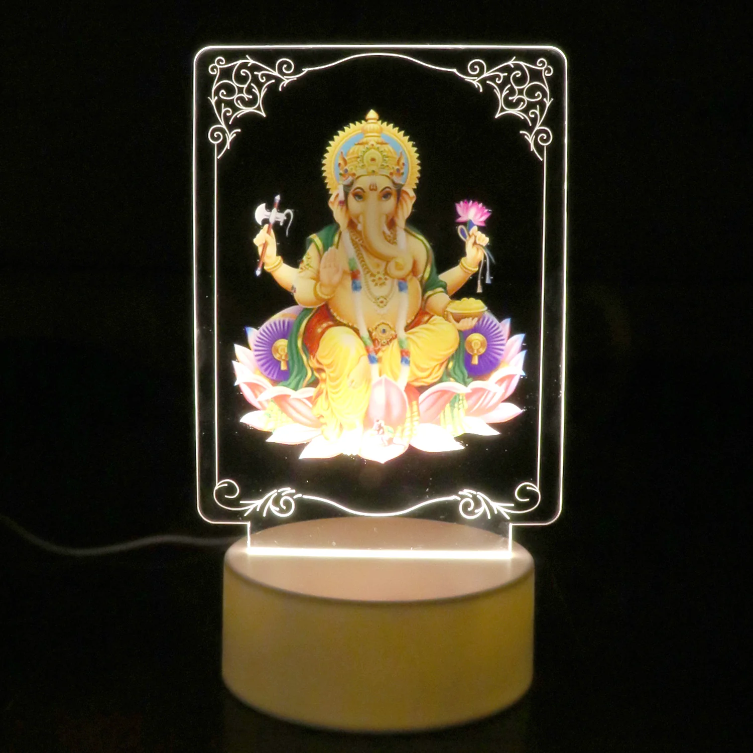 Beautiful 3D Lord Ganesh Frame with soft white light, Ganesh Ganesha (1 Pc) - Image 3