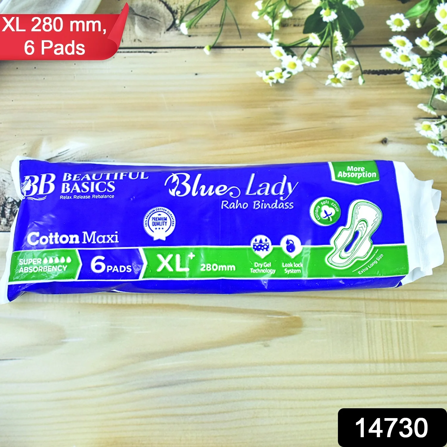 Beautiful Basics Blue Lady Sanitary Pads XL 280mm (6 Pc) - Image 2