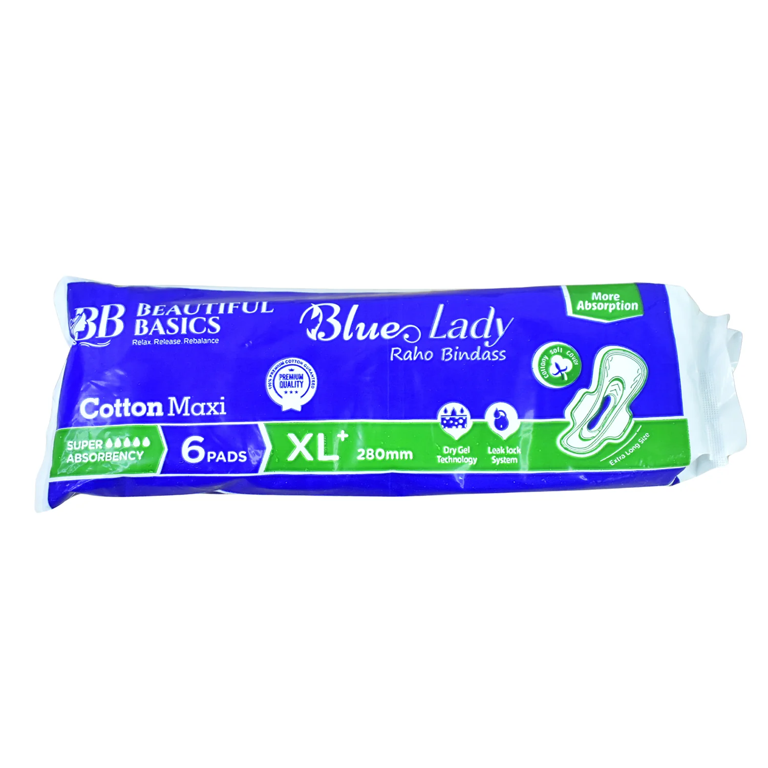 Beautiful Basics Blue Lady Sanitary Pads XL 280mm (6 Pc) - Image 5