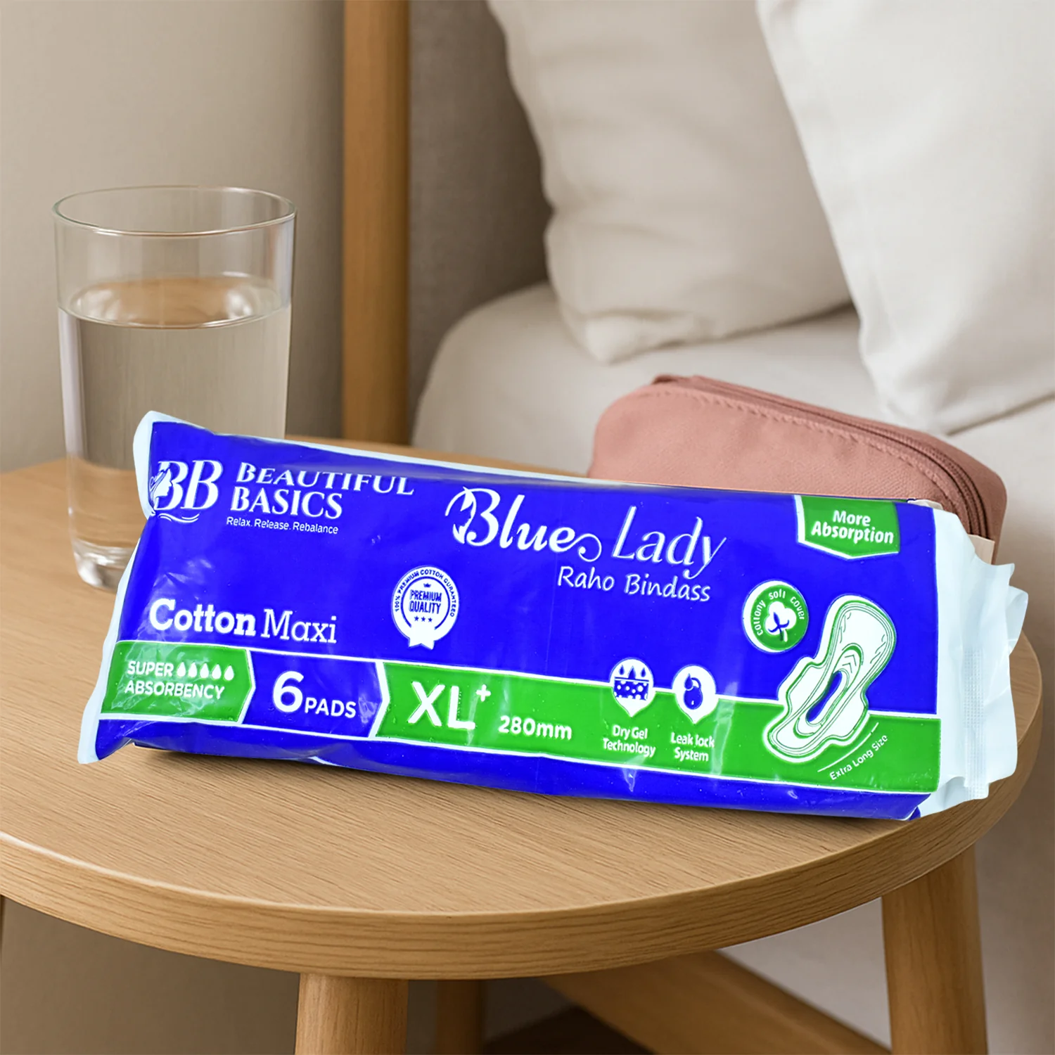 Beautiful Basics Blue Lady Sanitary Pads XL 280mm (6 Pc) - Image 6