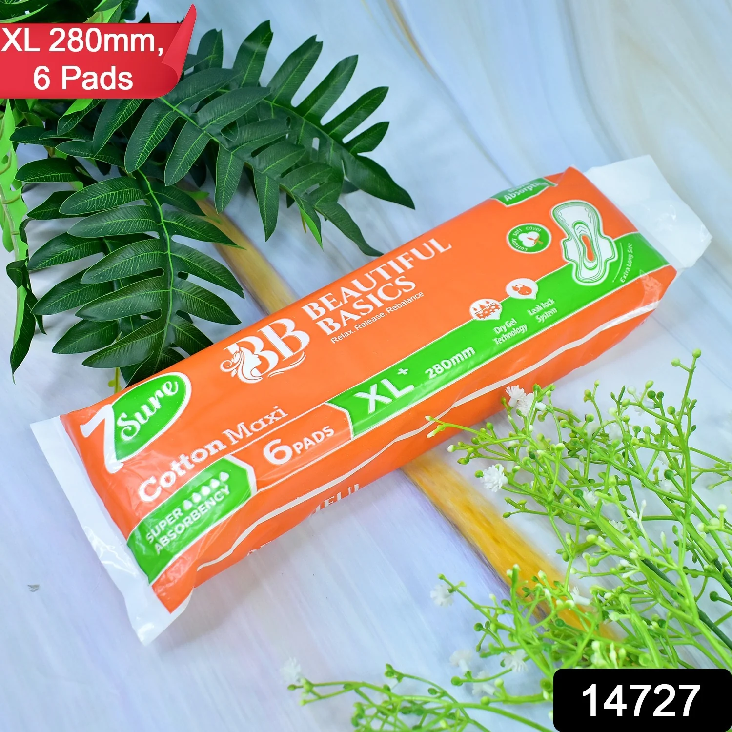 Beautiful Basics Orange Cotton Maxi Sanitary Pads XL+ 280mm Pack of 6 Pads - Image 2