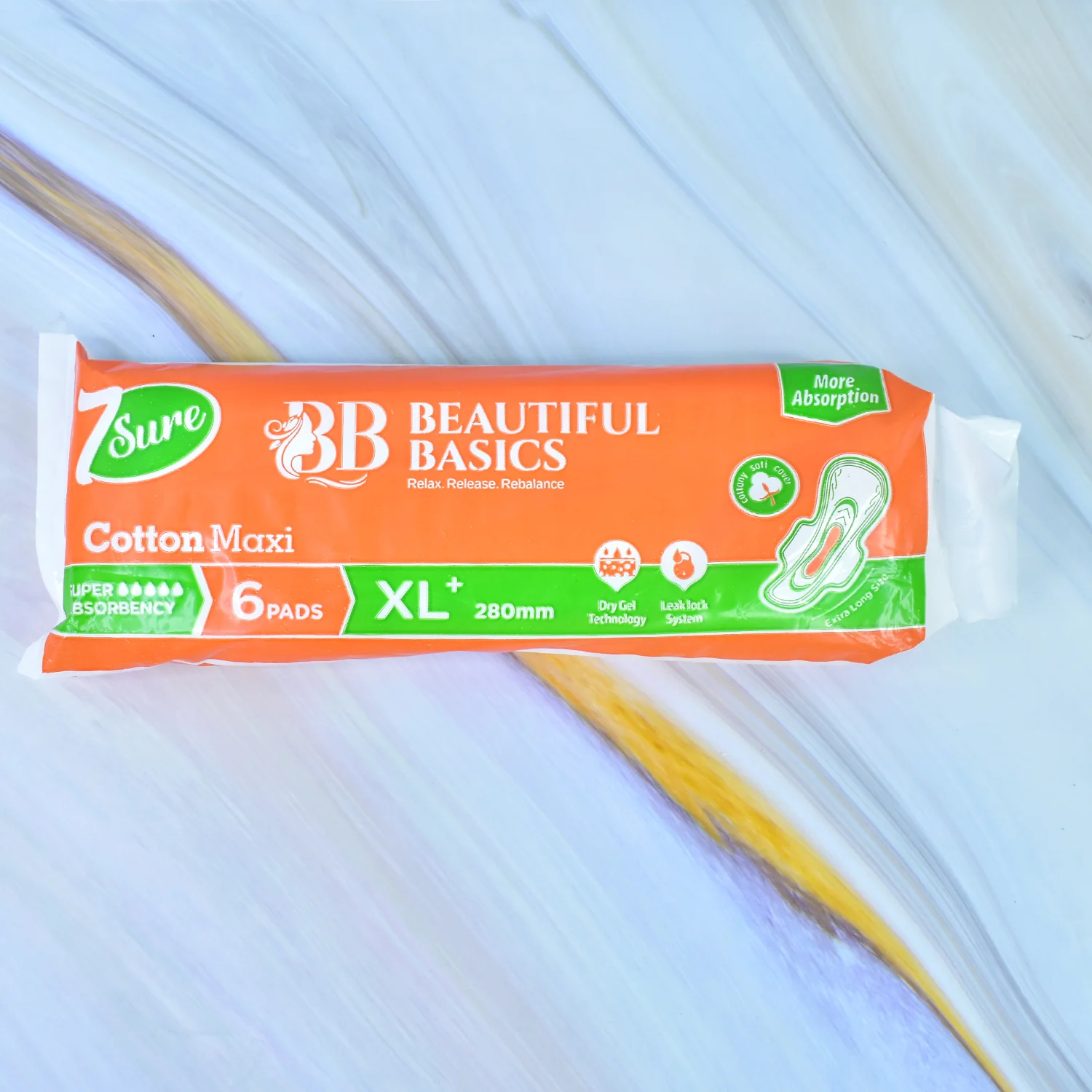 Beautiful Basics Orange Cotton Maxi Sanitary Pads XL+ 280mm Pack of 6 Pads - Image 3