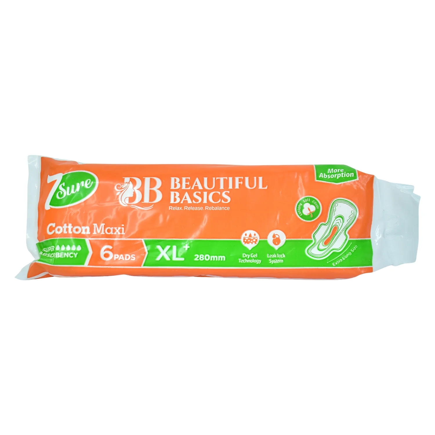 Beautiful Basics Orange Cotton Maxi Sanitary Pads XL+ 280mm Pack of 6 Pads - Image 5