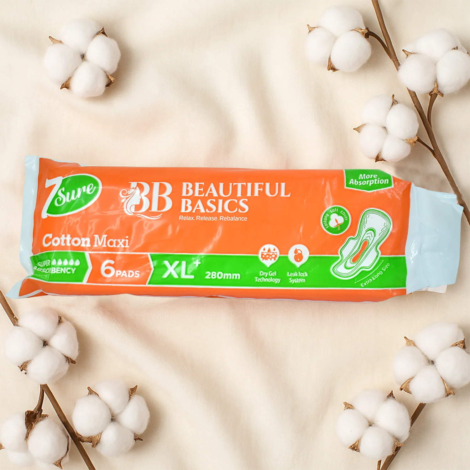 Beautiful Basics Orange Cotton Maxi Sanitary Pads XL+ 280mm Pack of 6 Pads - Image 6