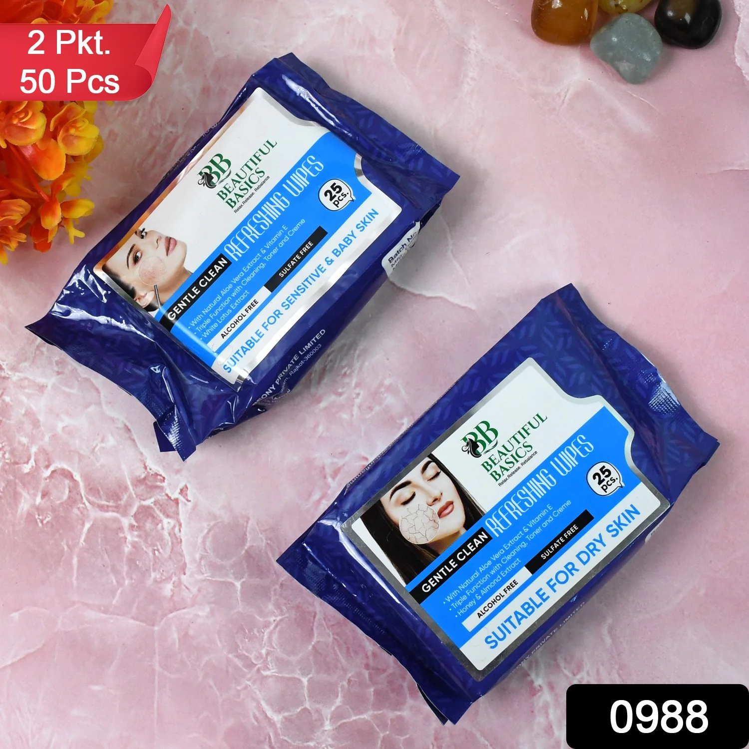 Beautiful Basics Dry & Sensitive Skin Face Wipes (2 Pkts x 50 Pcs Wipes) - Image 2