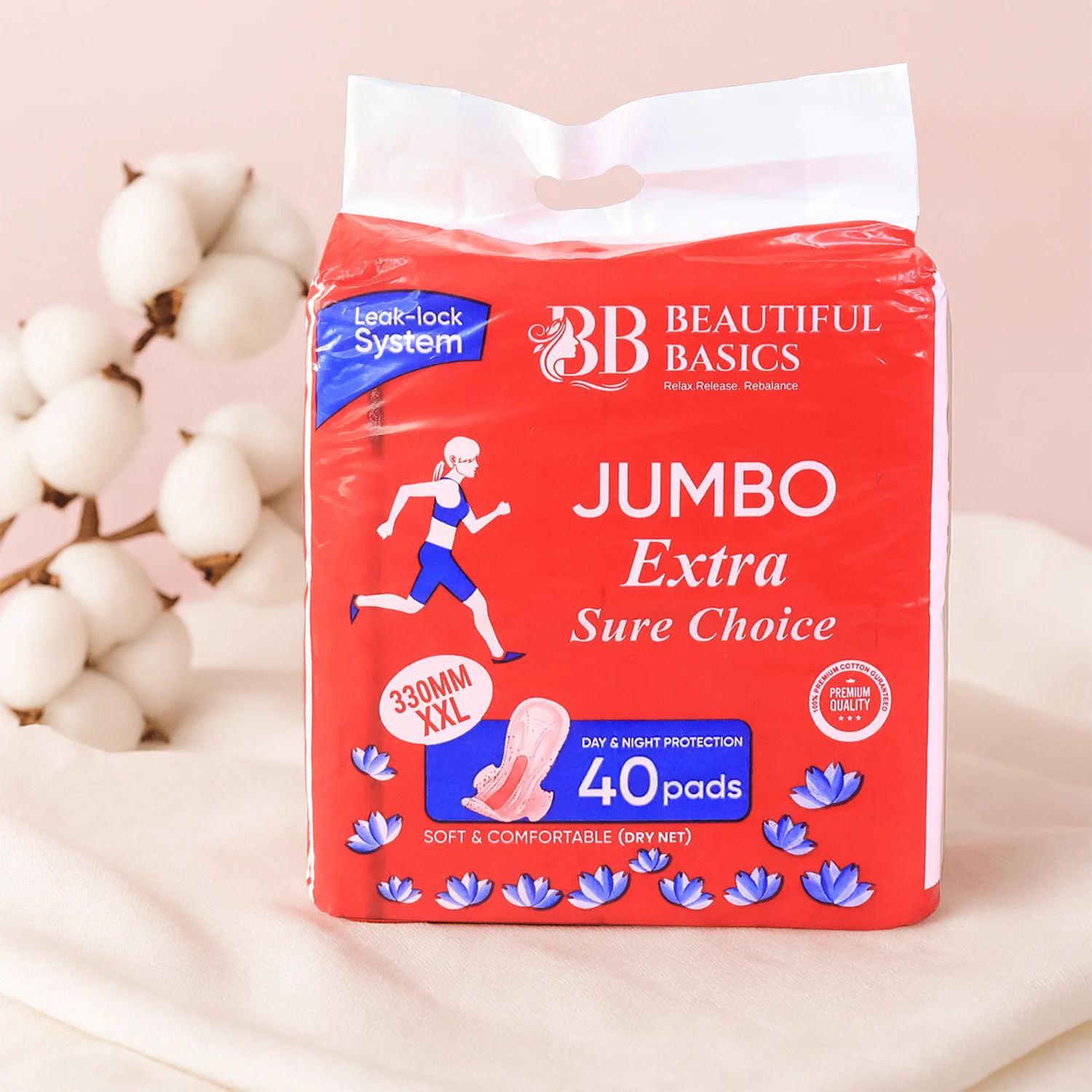 Beautiful Basics Jumbo Extra Sure Choice Sanitary Pads XXL 330mm (40 Pc) - Image 3