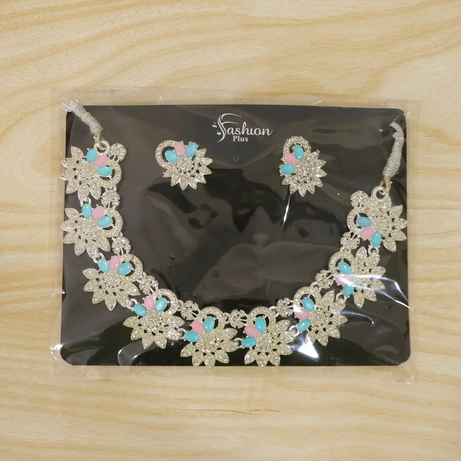 Beautiful Blue and Pink Floral Necklace Set with Matching Earrings for Festive Events - Image 7
