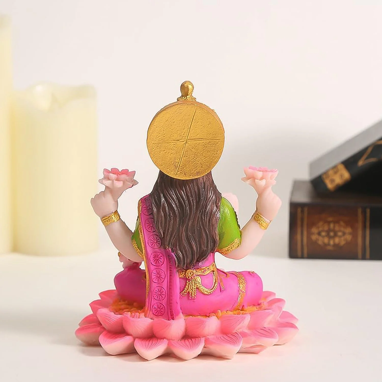 Beautiful Decorative Lakshmi Mata Idol Sitting on Lotus (1 Pc) - Image 3