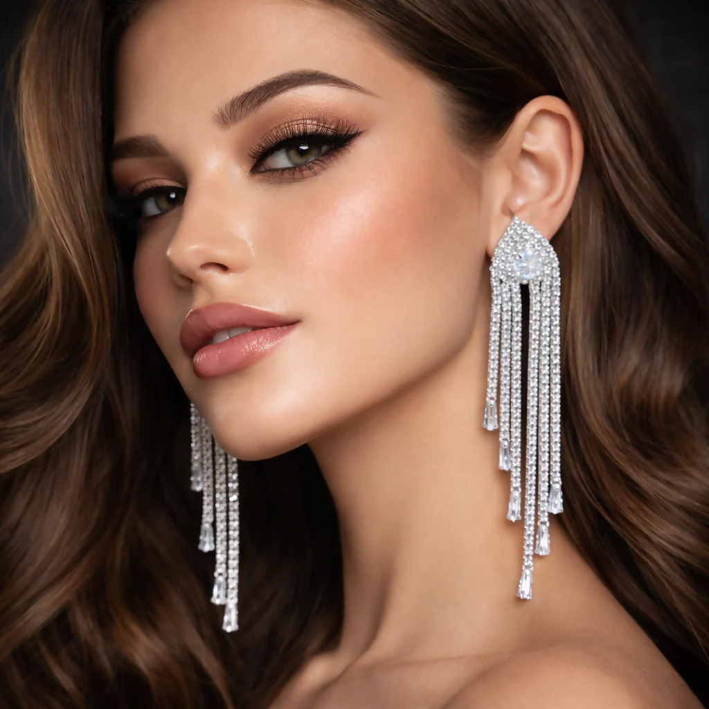 Beautiful Elegant Stunning Silver Chandelier Earrings - Image 2