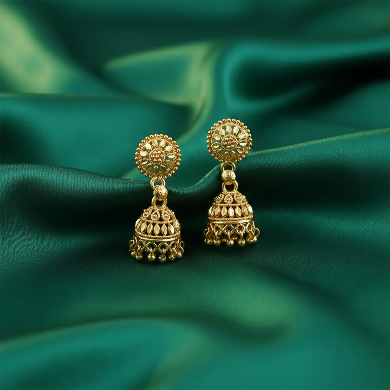 Beautiful Gold Plated Traditional Jhumka Earrings for Women Party Wear - Image 3