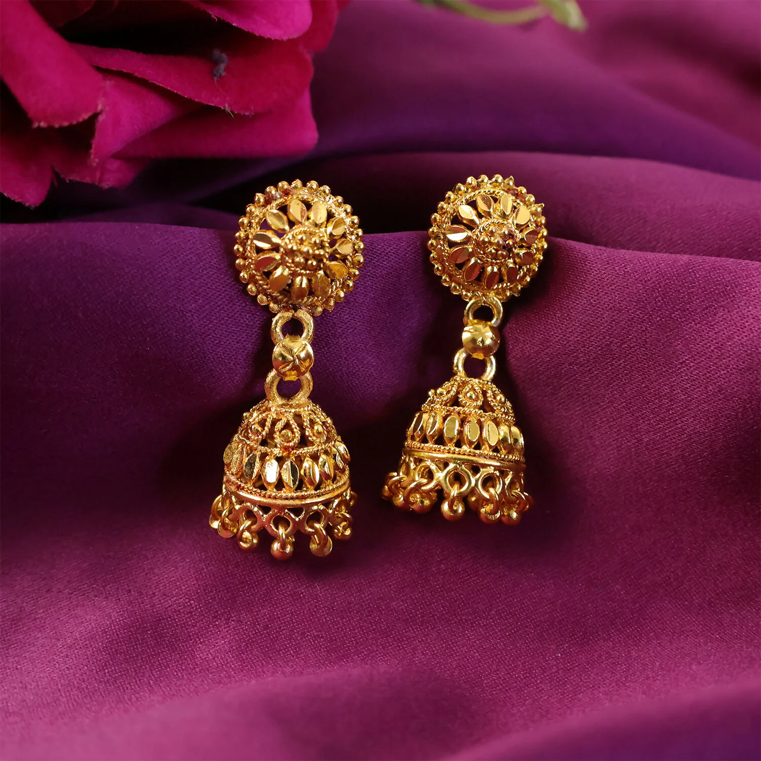 Beautiful Gold Plated Traditional Jhumka Earrings for Women Party Wear - Image 4
