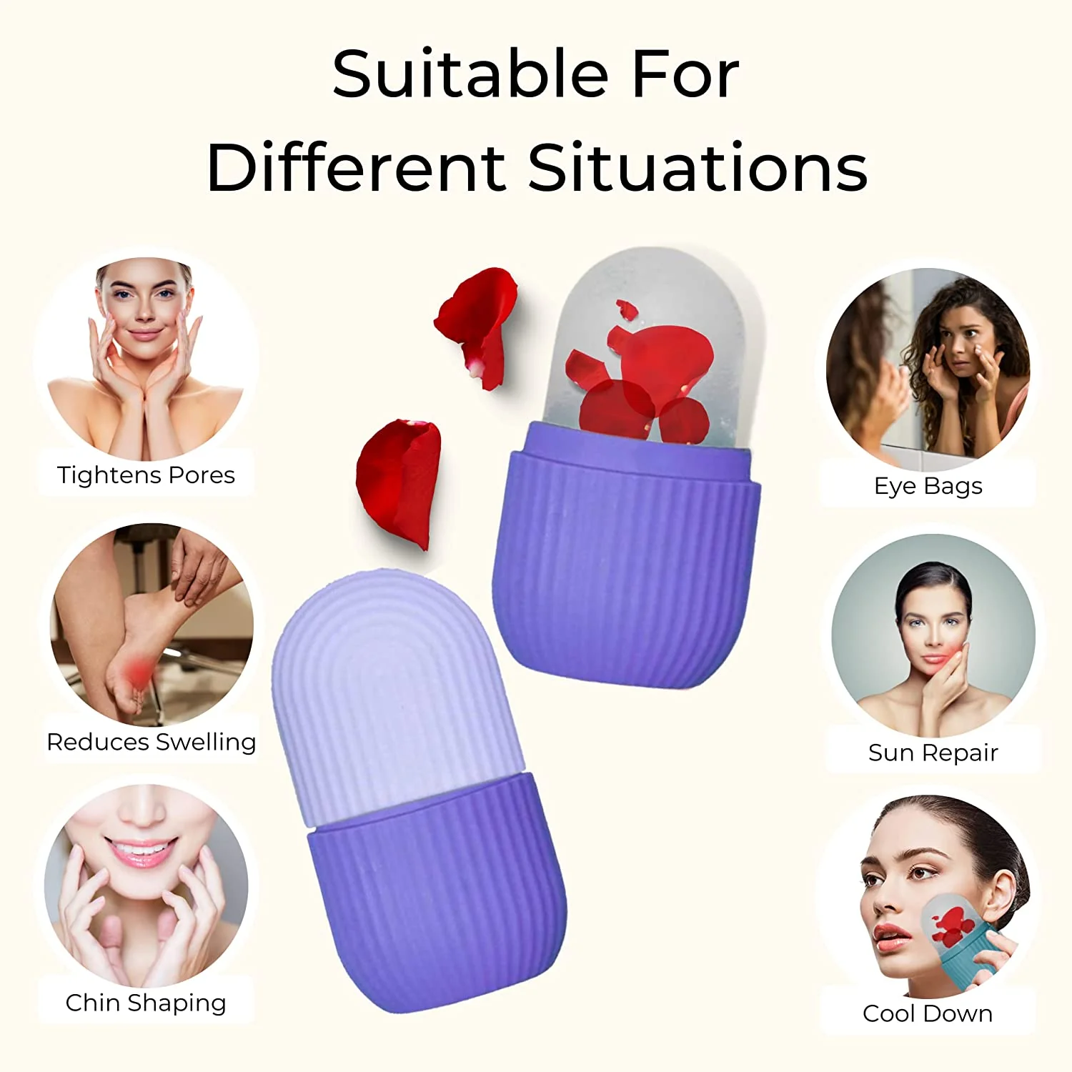 Beauty Ice Roller for Face & Eye Massage (Reusable, Purple / Without Box) - Image 12