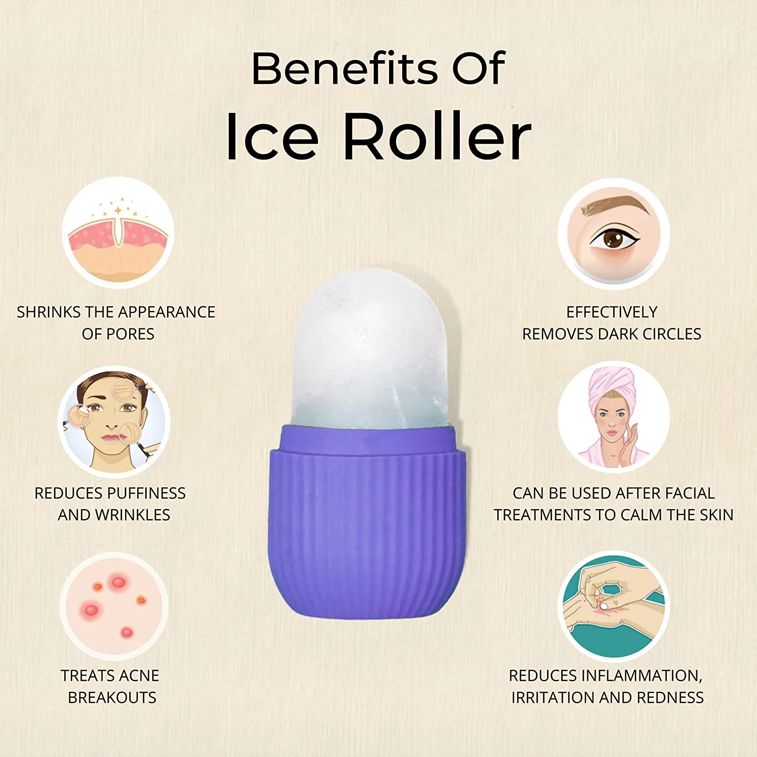 Beauty Ice Roller for Face & Eye Massage (Reusable, Purple / Without Box) - Image 13