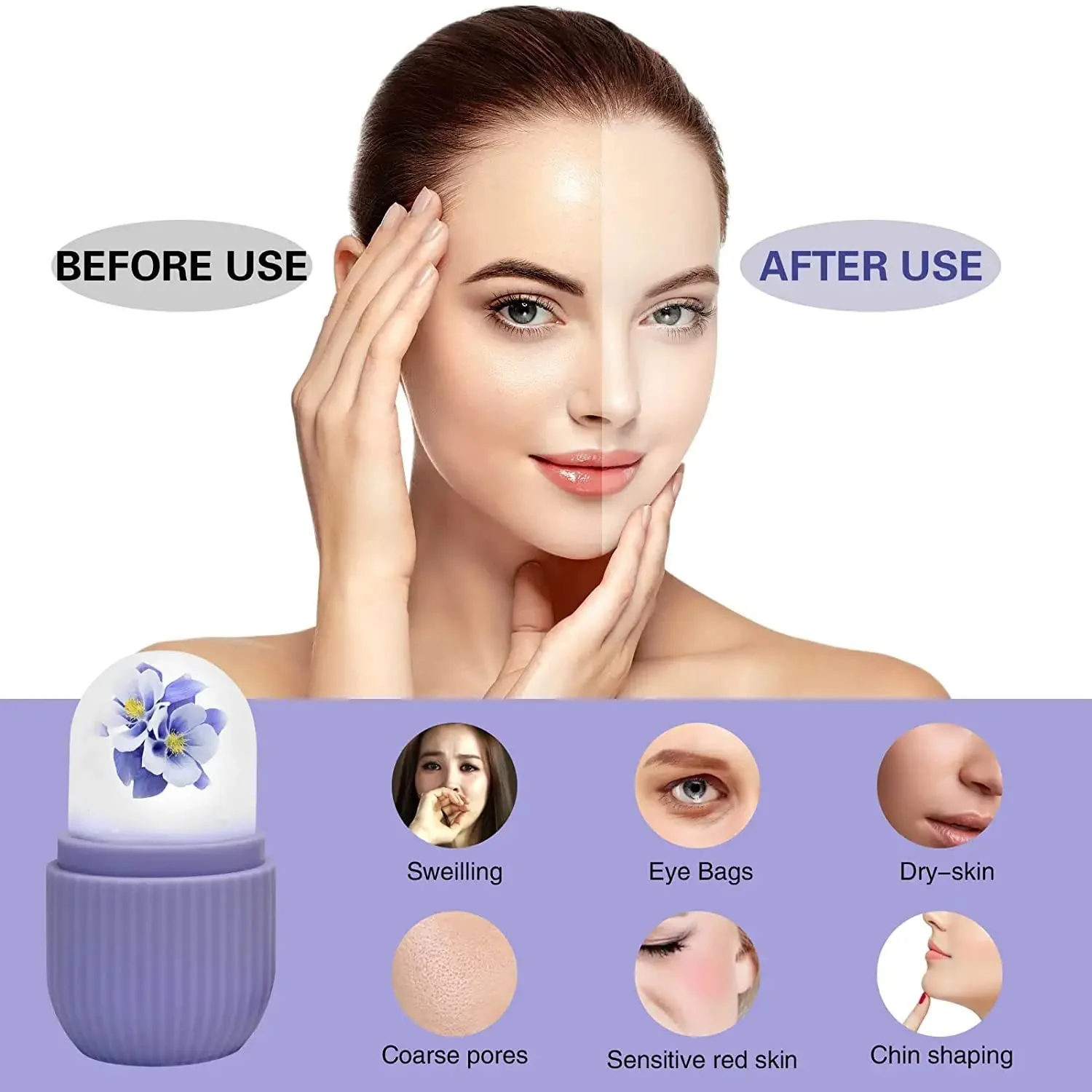 Beauty Ice Roller for Face & Eye Massage (Reusable, Purple / Without Box) - Image 9